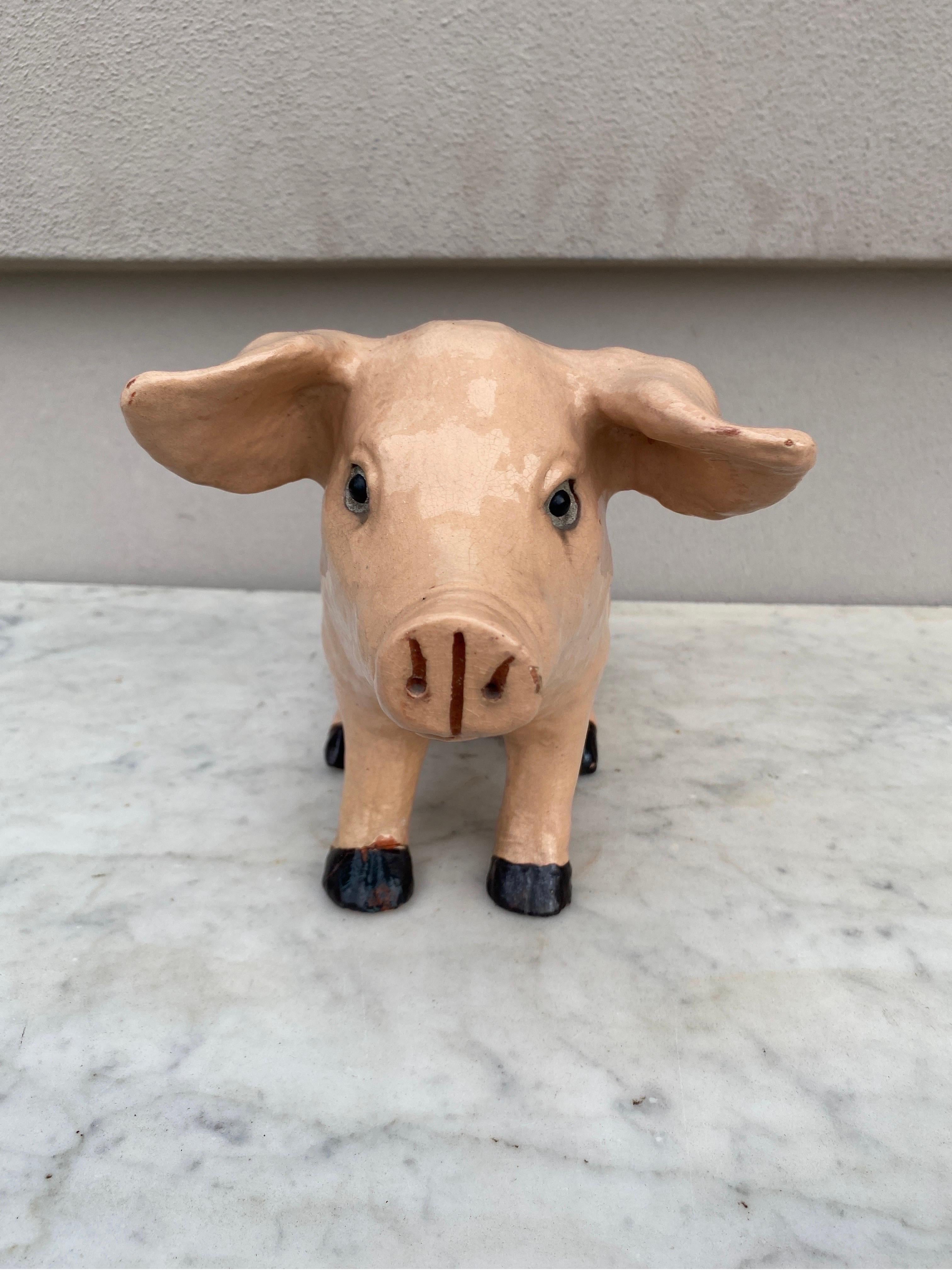 Rare Large Terracotta Majolica Pig Bavent Normandy In Good Condition For Sale In Austin, TX