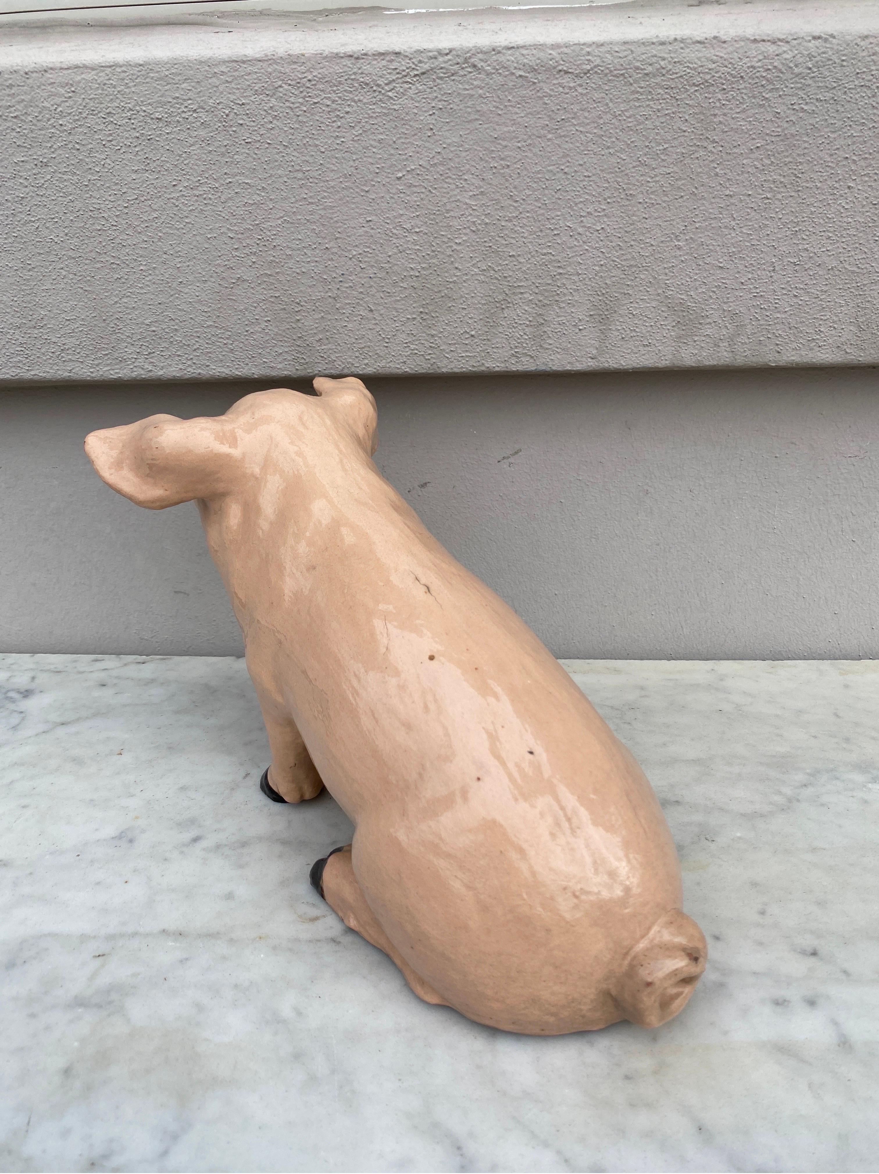 Rare Large Terracotta Majolica Pig Bavent Normandy For Sale 1