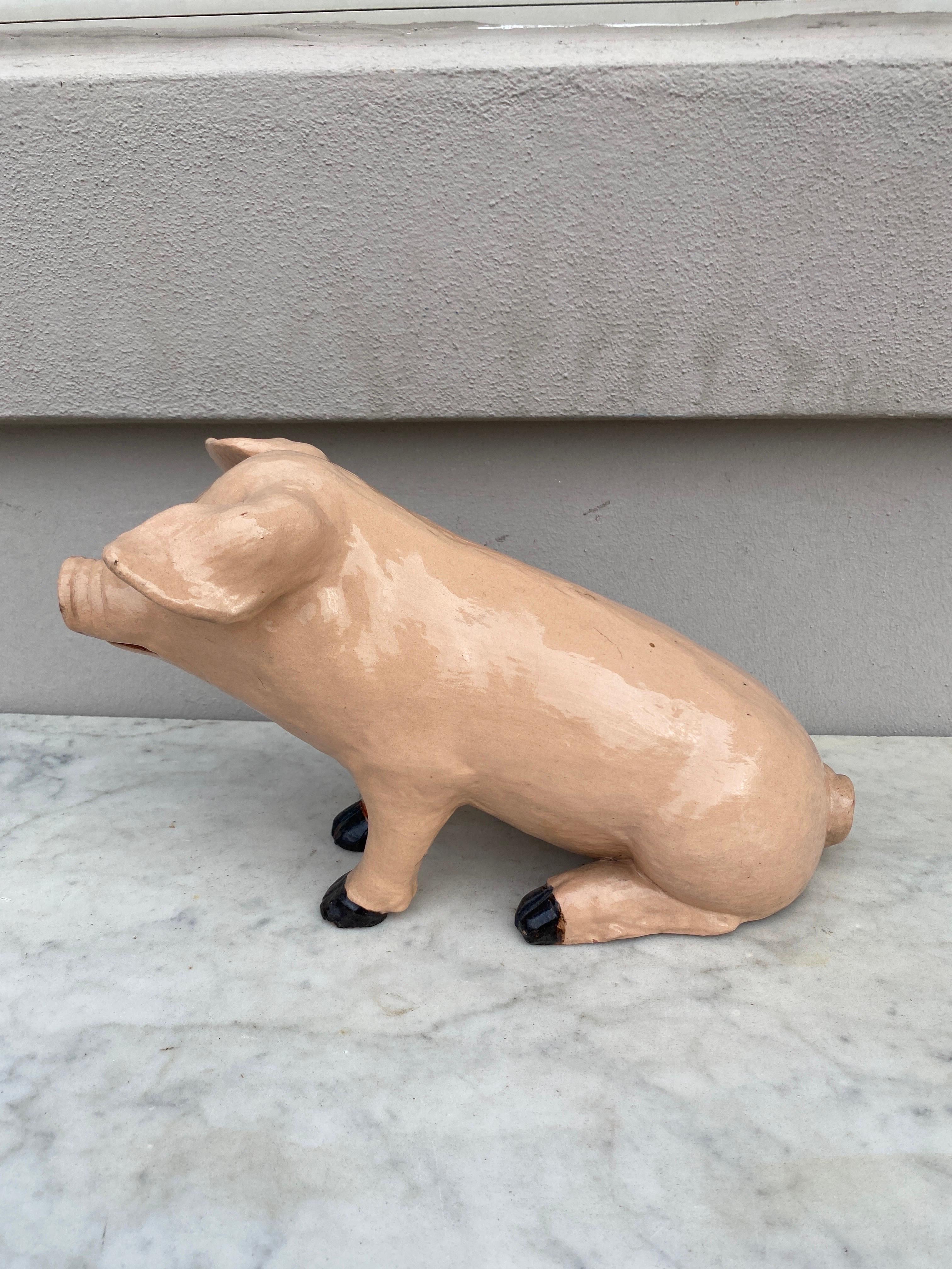 Rare Large Terracotta Majolica Pig Bavent Normandy For Sale 2