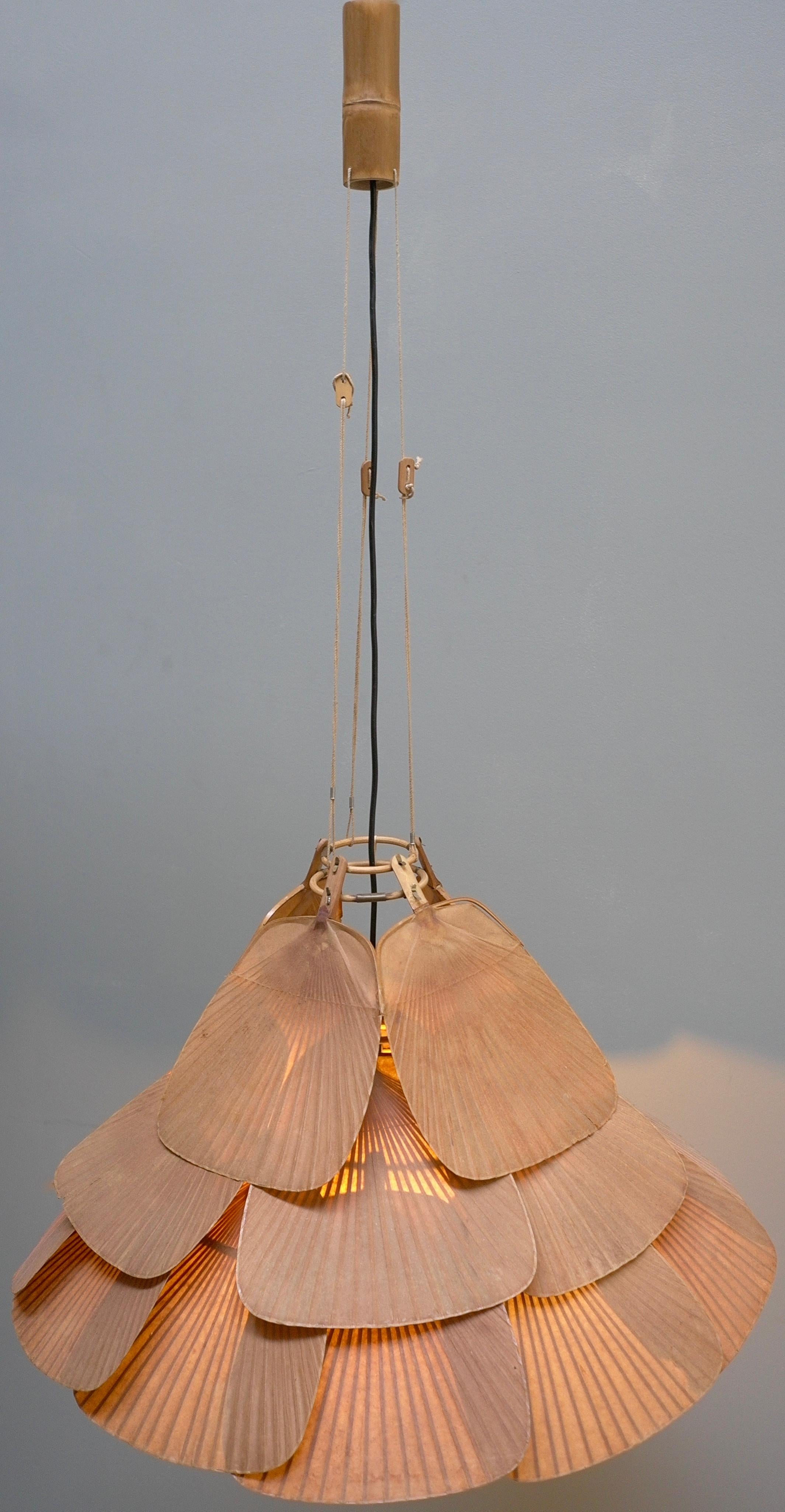 German Rare Large Uchiwa Fan Chandelier by Ingo Maurer for M Design 1975
