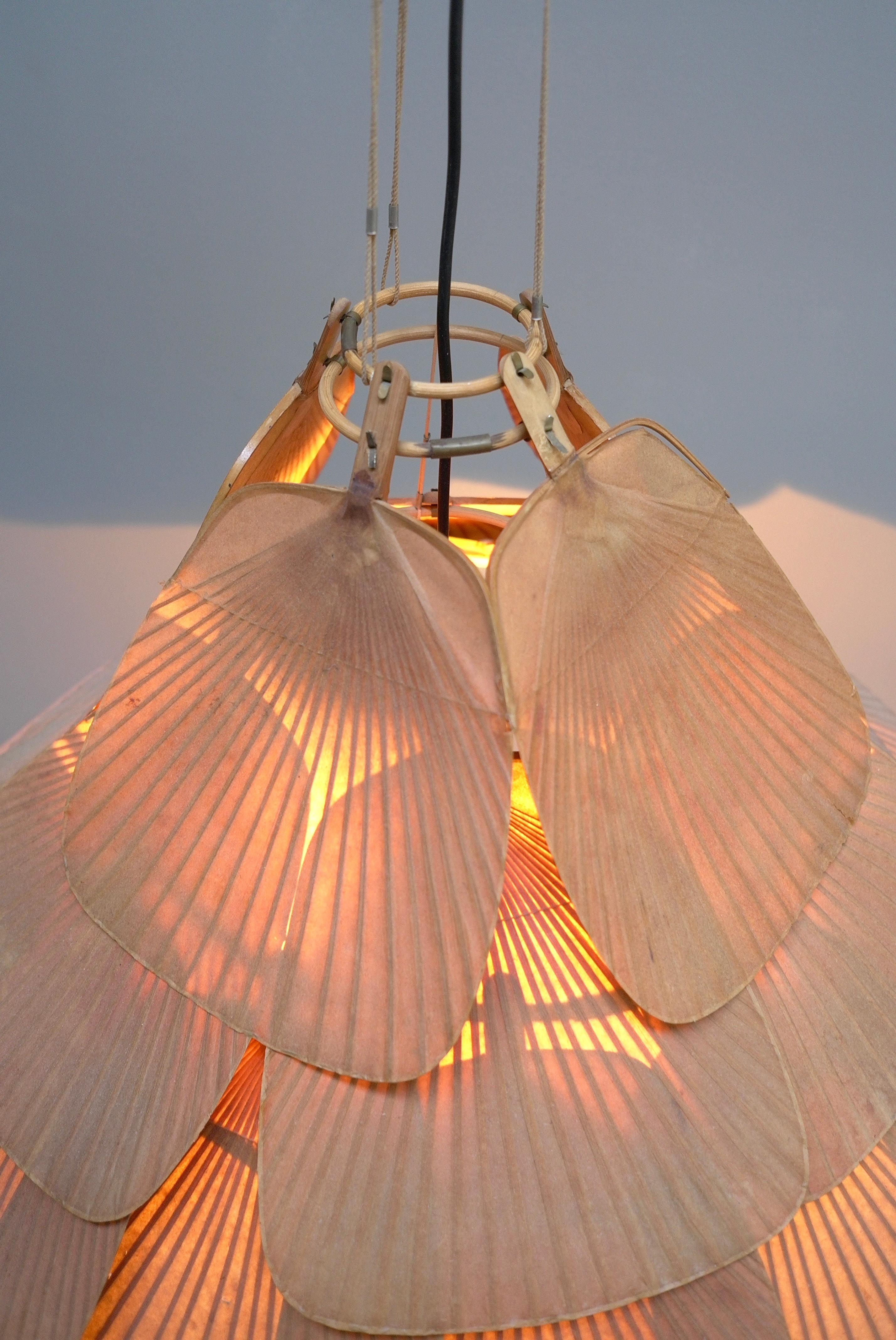 Rare Large Uchiwa Fan Chandelier by Ingo Maurer for M Design 1975 In Good Condition In Den Haag, NL