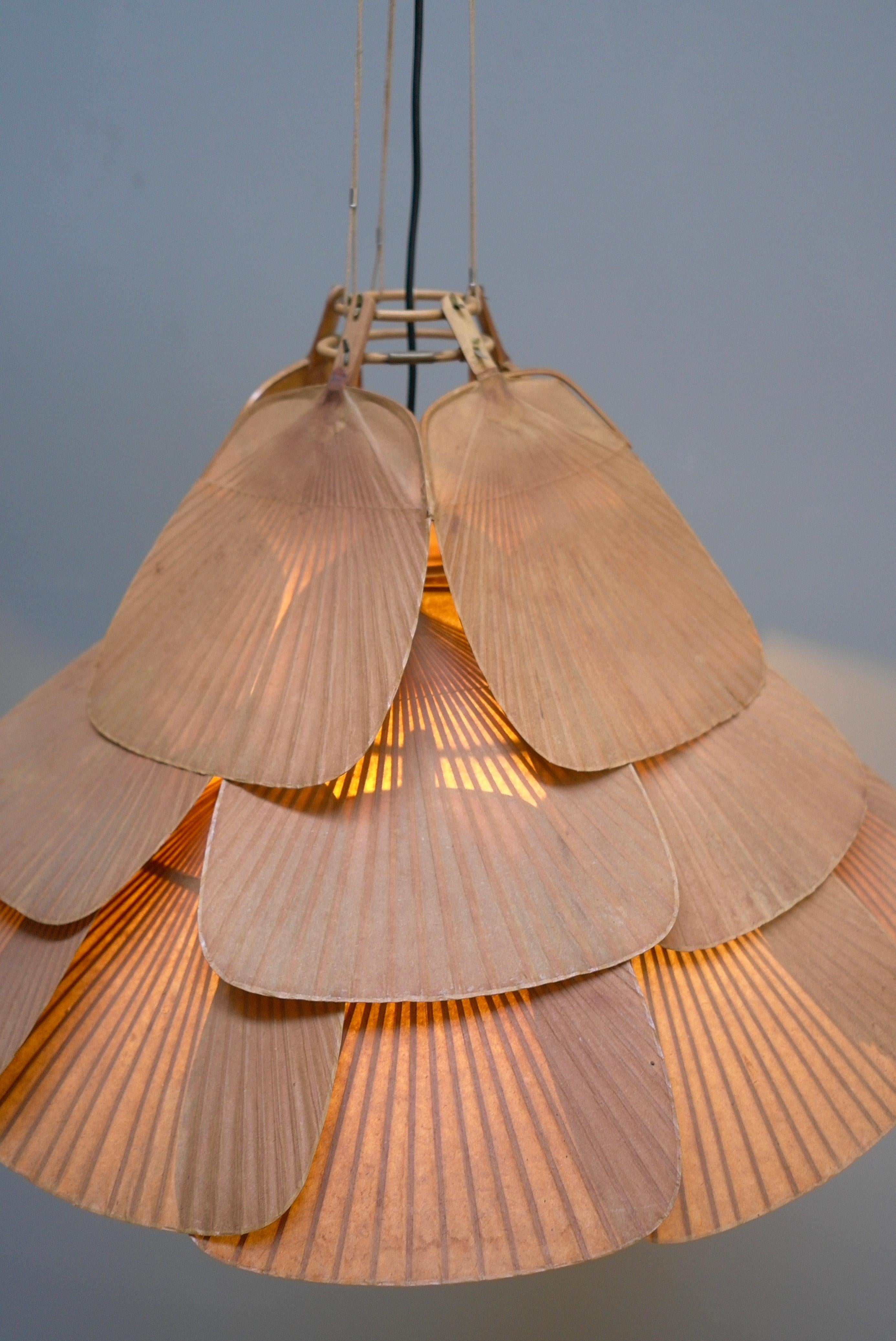 Bamboo Rare Large Uchiwa Fan Chandelier by Ingo Maurer for M Design 1975