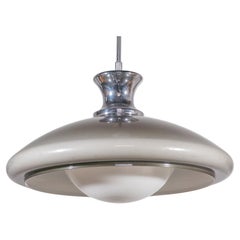 Seltene große UFO Space-Pendelleuchte in Grau und Weiß entworfen von Sciolari, 1970er Jahre