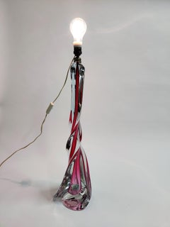 Rare Large Val St. Lambert Pink Crystal Table Lamp, 1960s Belgium