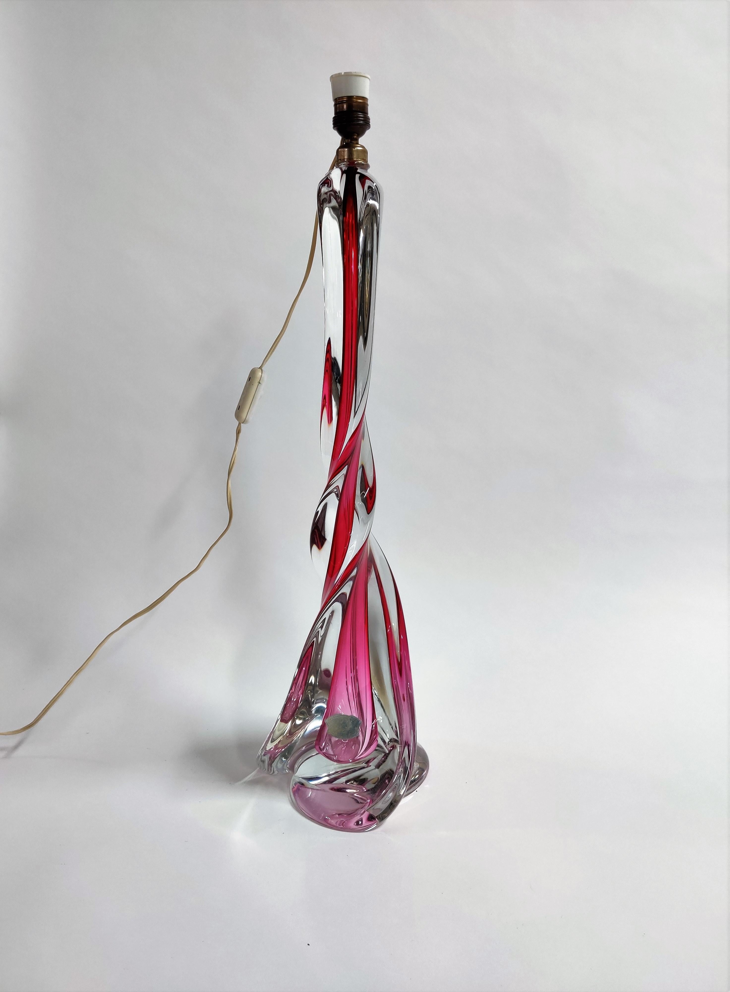 Mid-Century Modern Rare Large Val St. Lambert Pink Crystal Table Lamp, 1960s Belgium