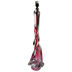 Rare grande lampe de table Val St. Lambert en cristal rose:: années 1960 Belgique