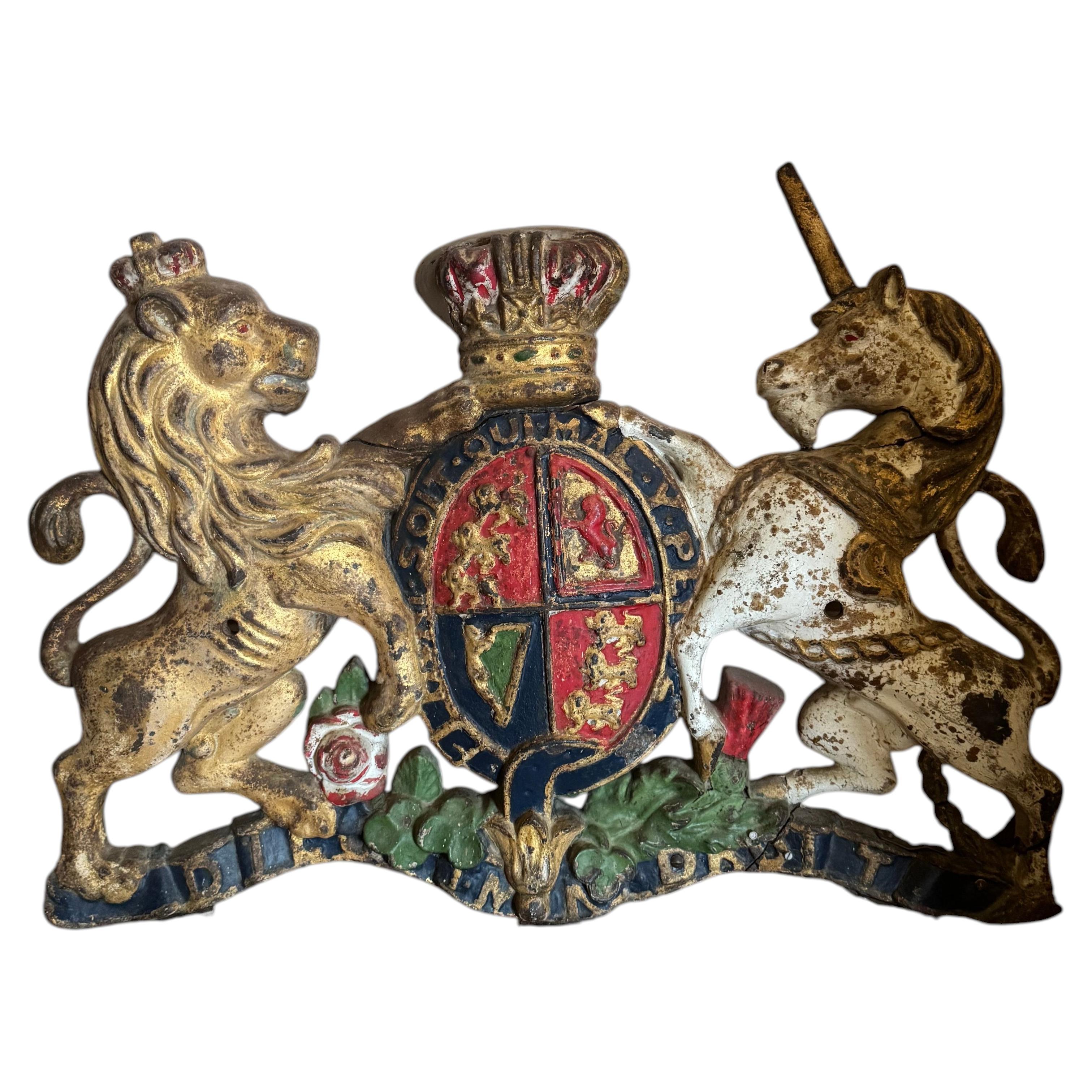 Rare large Victorian 19th century cast iron Royal Coat of Arms plaque