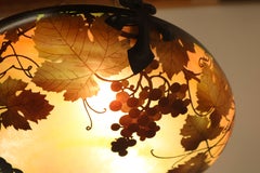 Rare large ''Vignes'' Daum Nancy chandelier 1910 grapes Cameo Glass Wrought iron