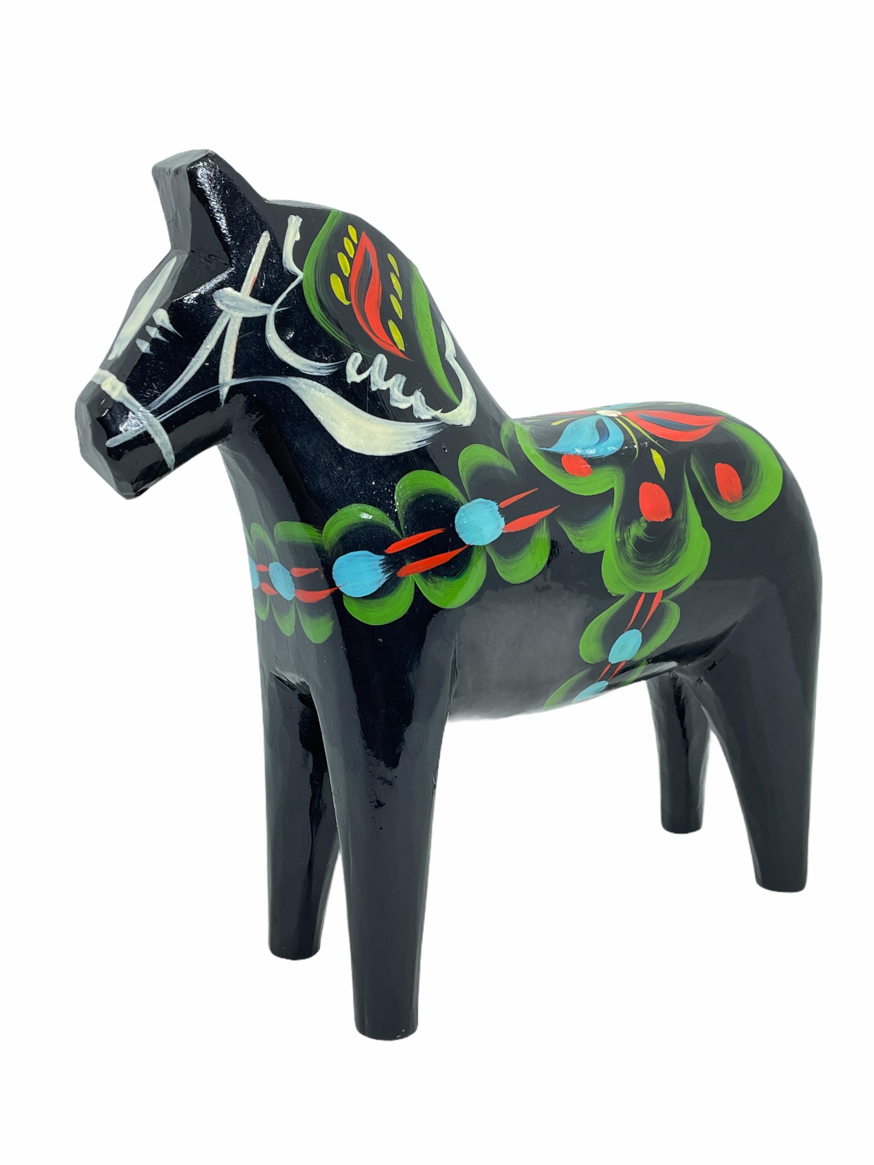 Nils Olsson hand painted black wooden dala horse dalarna swedish design figurine 5