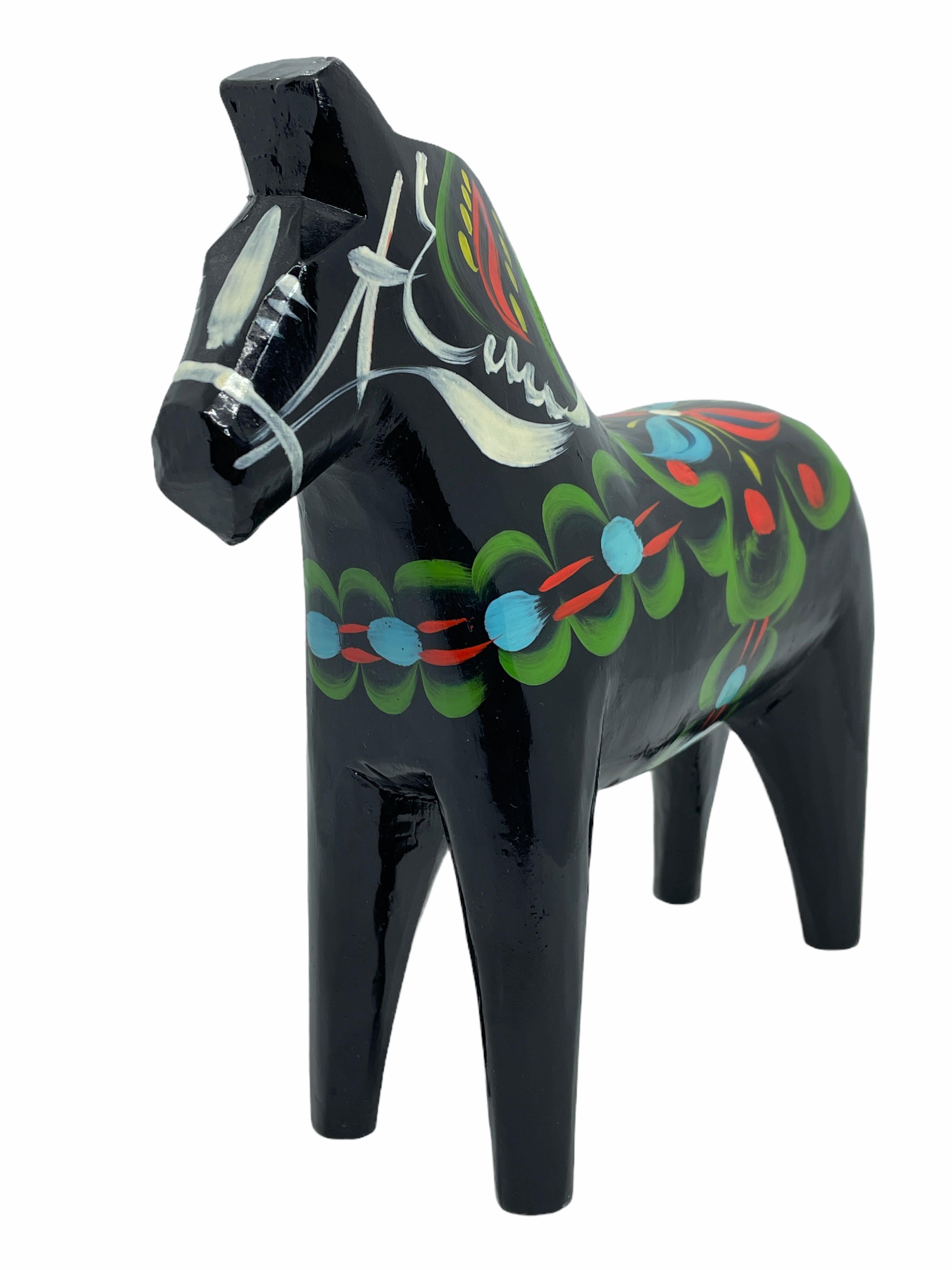 Nils Olsson Painted Dala Horse Made in Sweden Natural Wood with Varnish Vintage 1970s 70s Home Decor