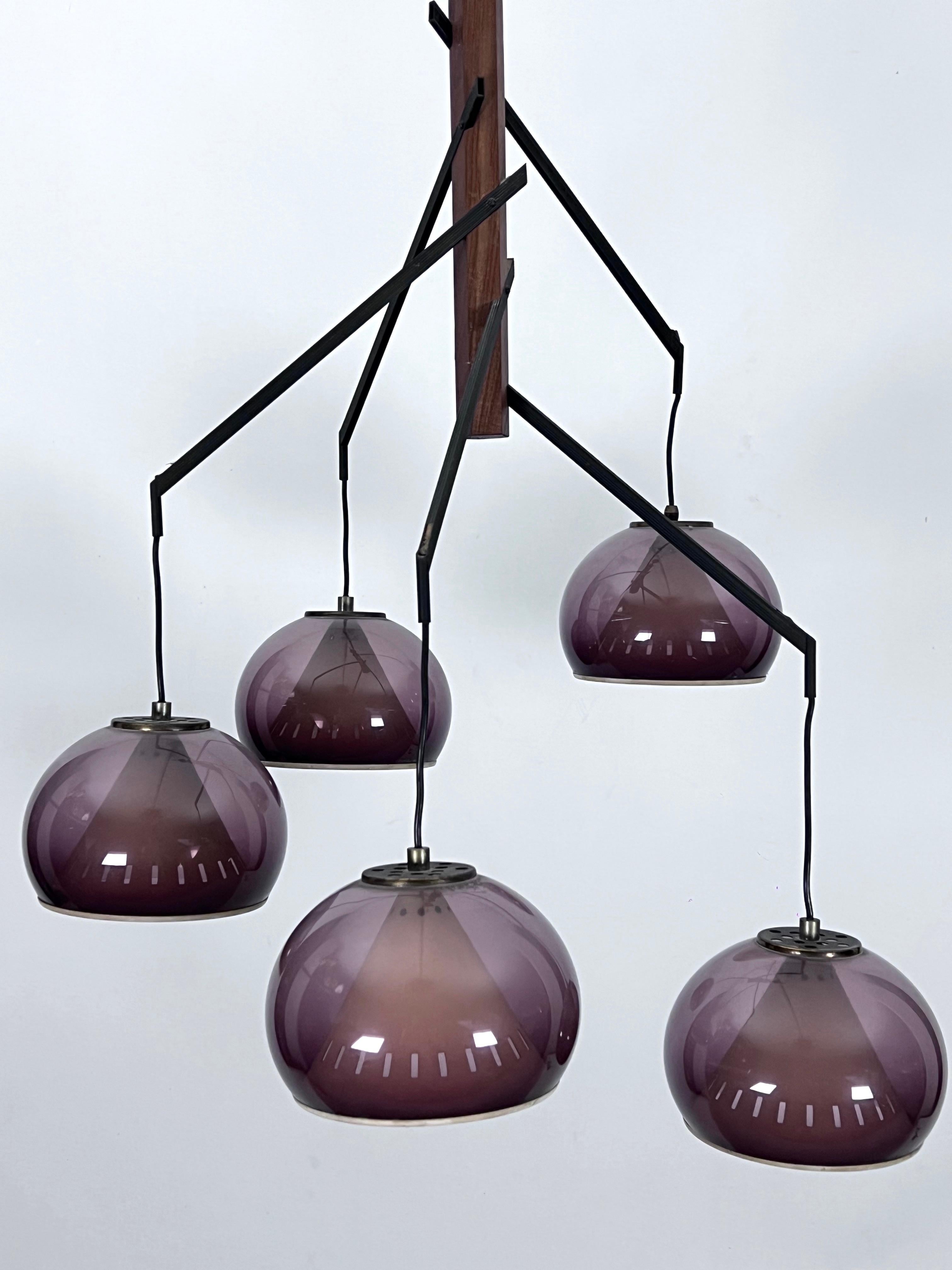 Italian Rare Large Vintage brass and plexiglass chandelier by Lampter Milano, Italy 1950 For Sale