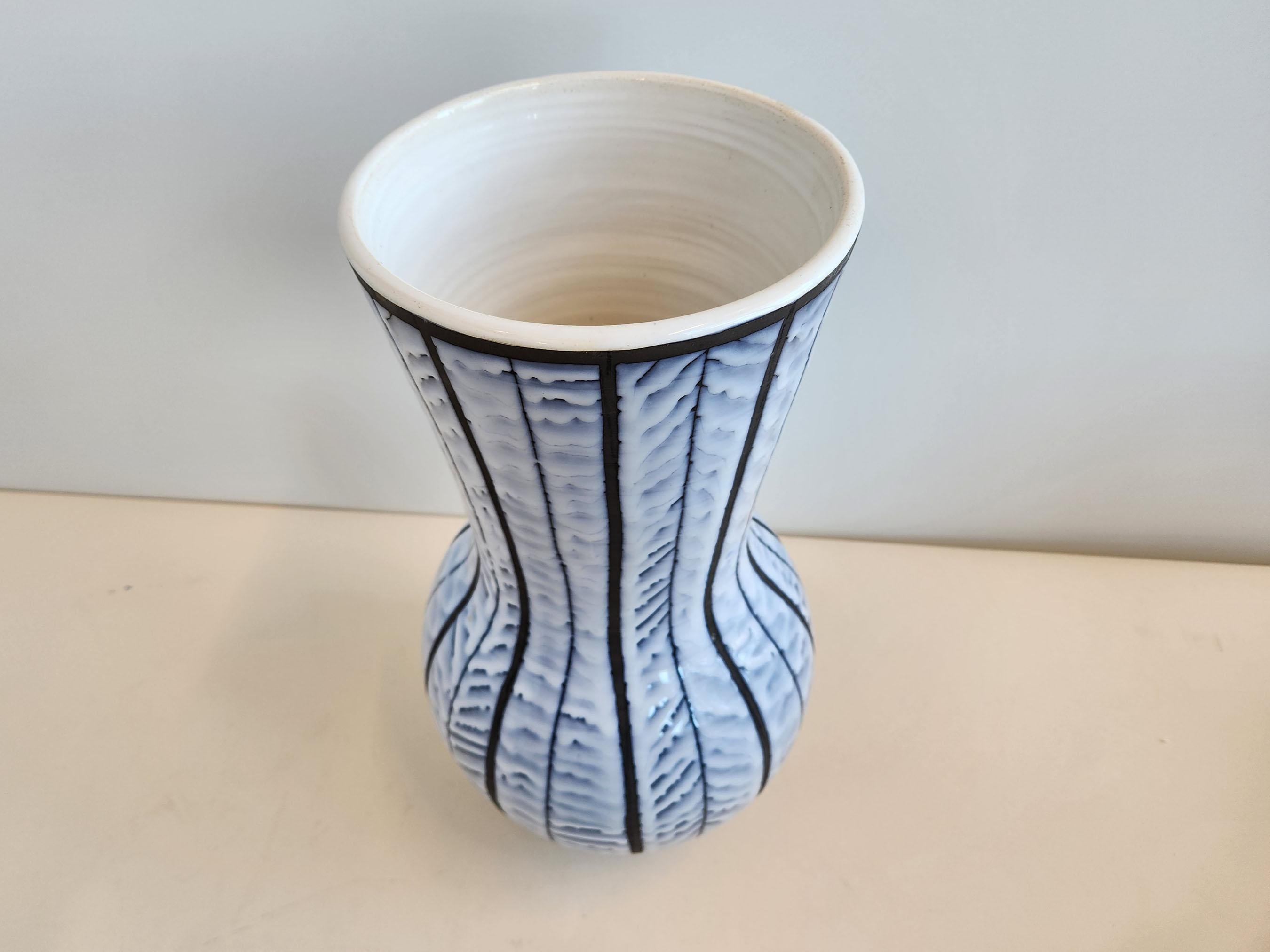 Mid-Century Modern Roger Capron - Grand vase en céramique vintage rare avec rayures verticales en vente