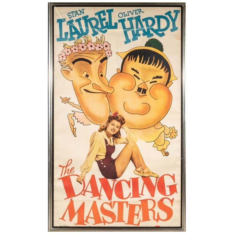 Raro cartel vintage grande de Laurel y Hardy, "Los maestros del baile" en venta