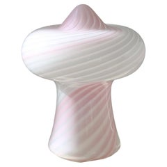 Rare Large 1970s Vintage Murano Vetri Pink White Swirl Ufo Mushroom Table Lamp