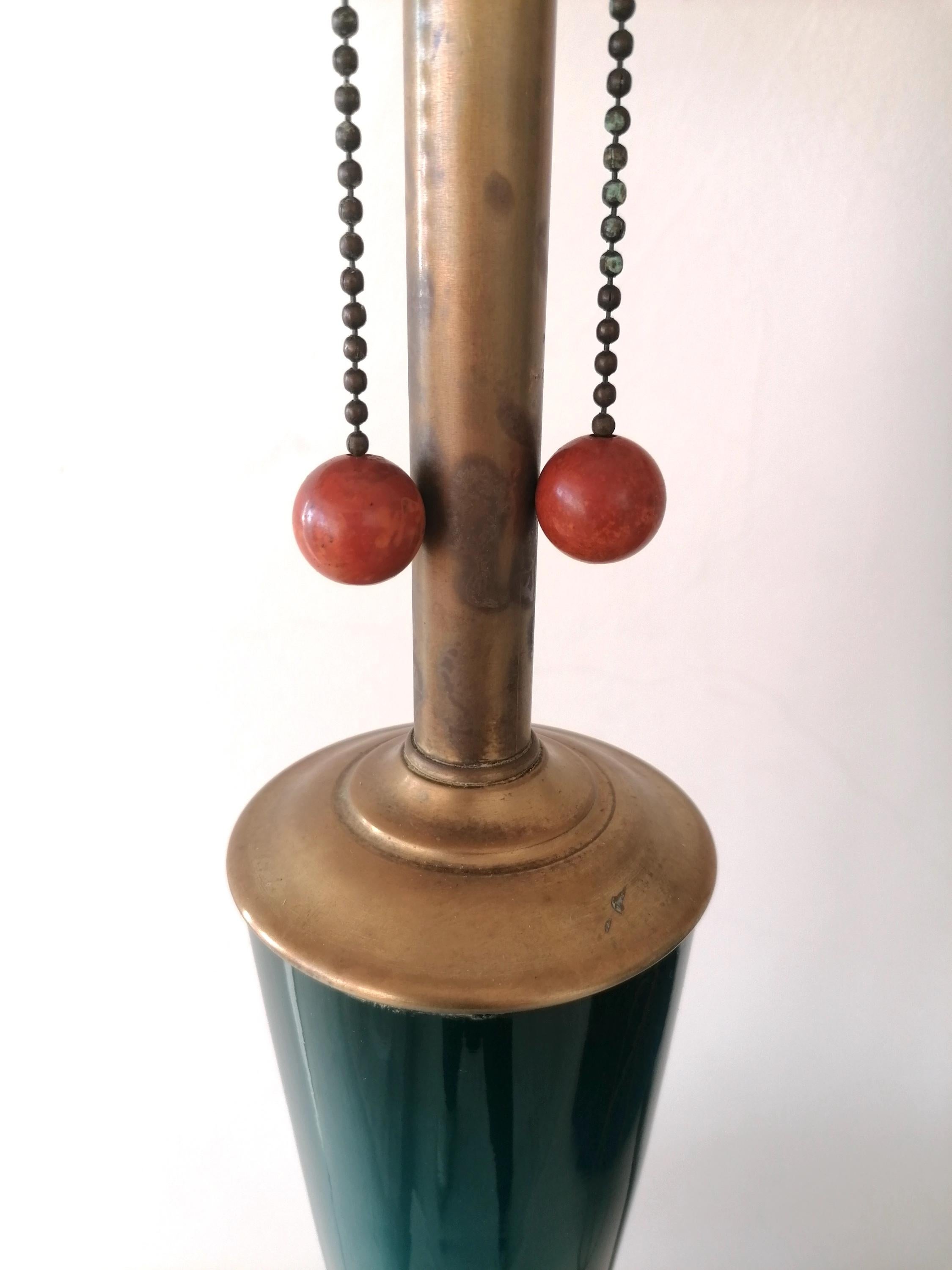 Rare Large Vintage Peacock Blue Glass, Brass & Giltwood Lamp By Marbro USA 1960s 9
