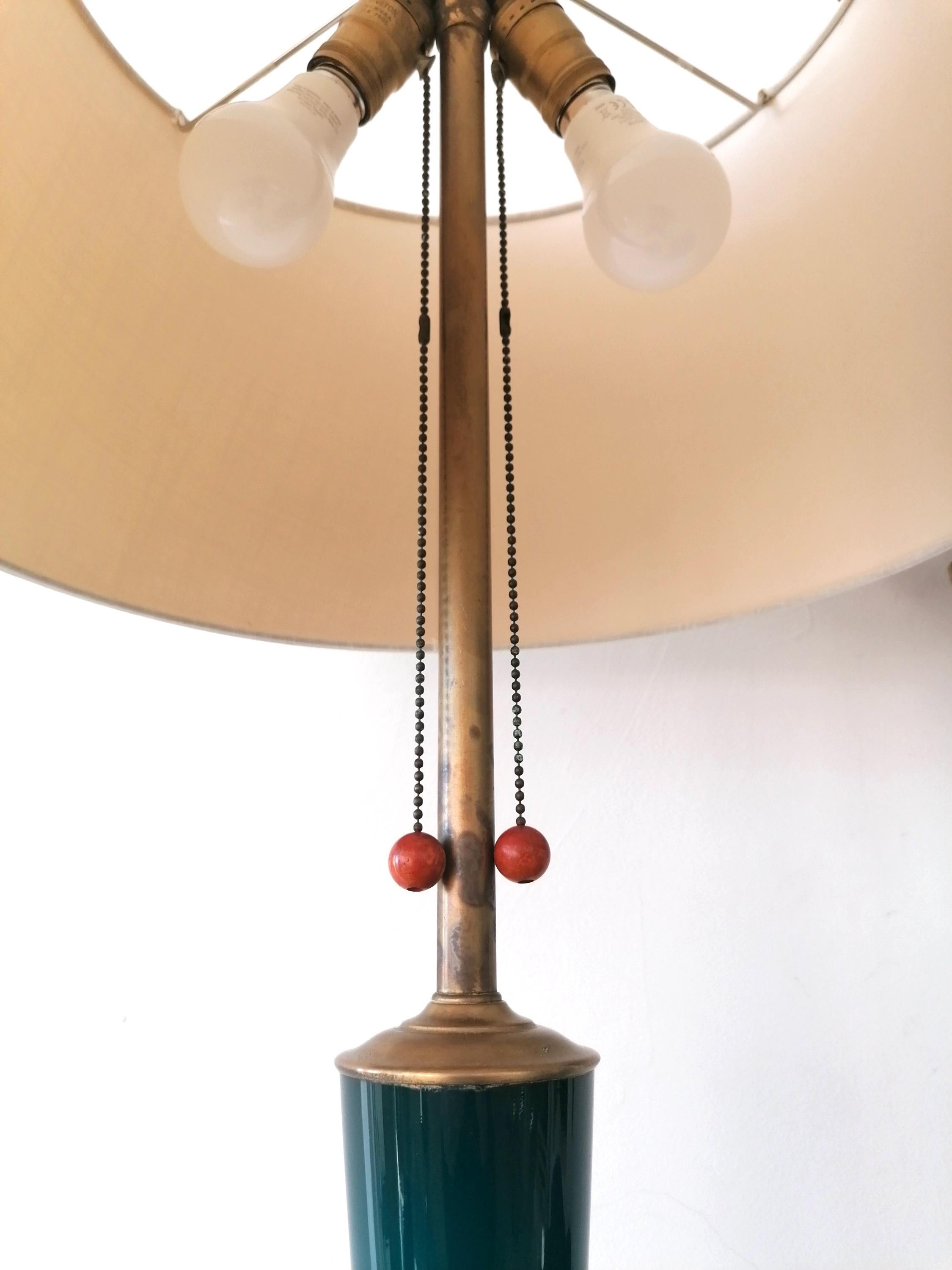 Rare Large Vintage Peacock Blue Glass, Brass & Giltwood Lamp By Marbro USA 1960s 2