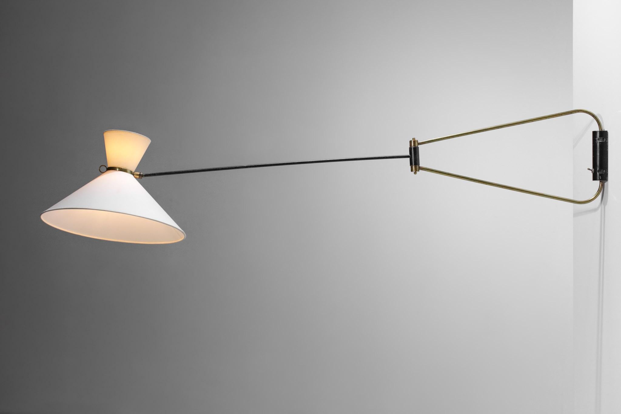Seltene große Wandleuchte Robert Mathieu aus der französischen Designer-Swing-Lampe aus den 50er Jahren (Französisch)