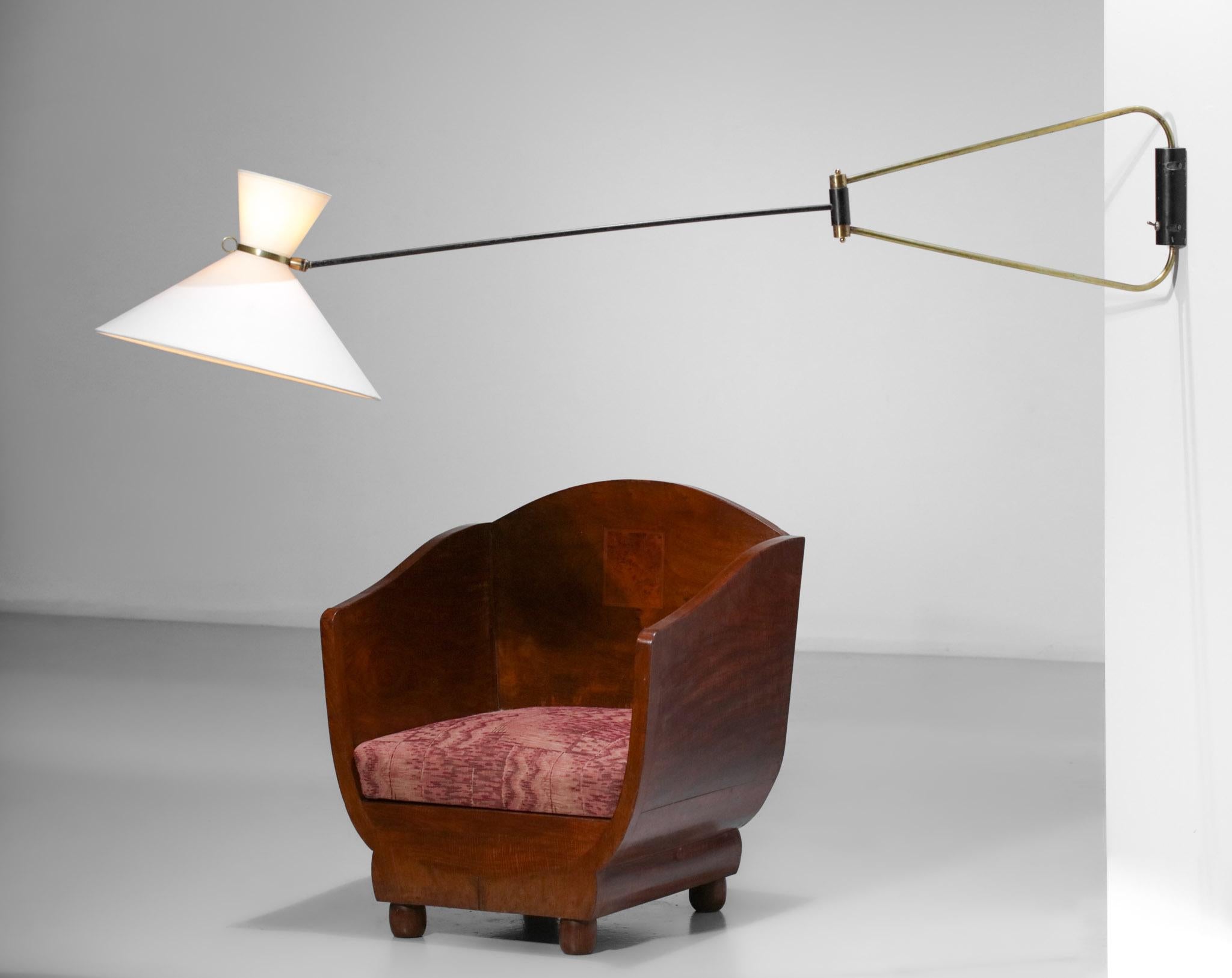Seltene große Wandleuchte Robert Mathieu aus der französischen Designer-Swing-Lampe aus den 50er Jahren (Metall)
