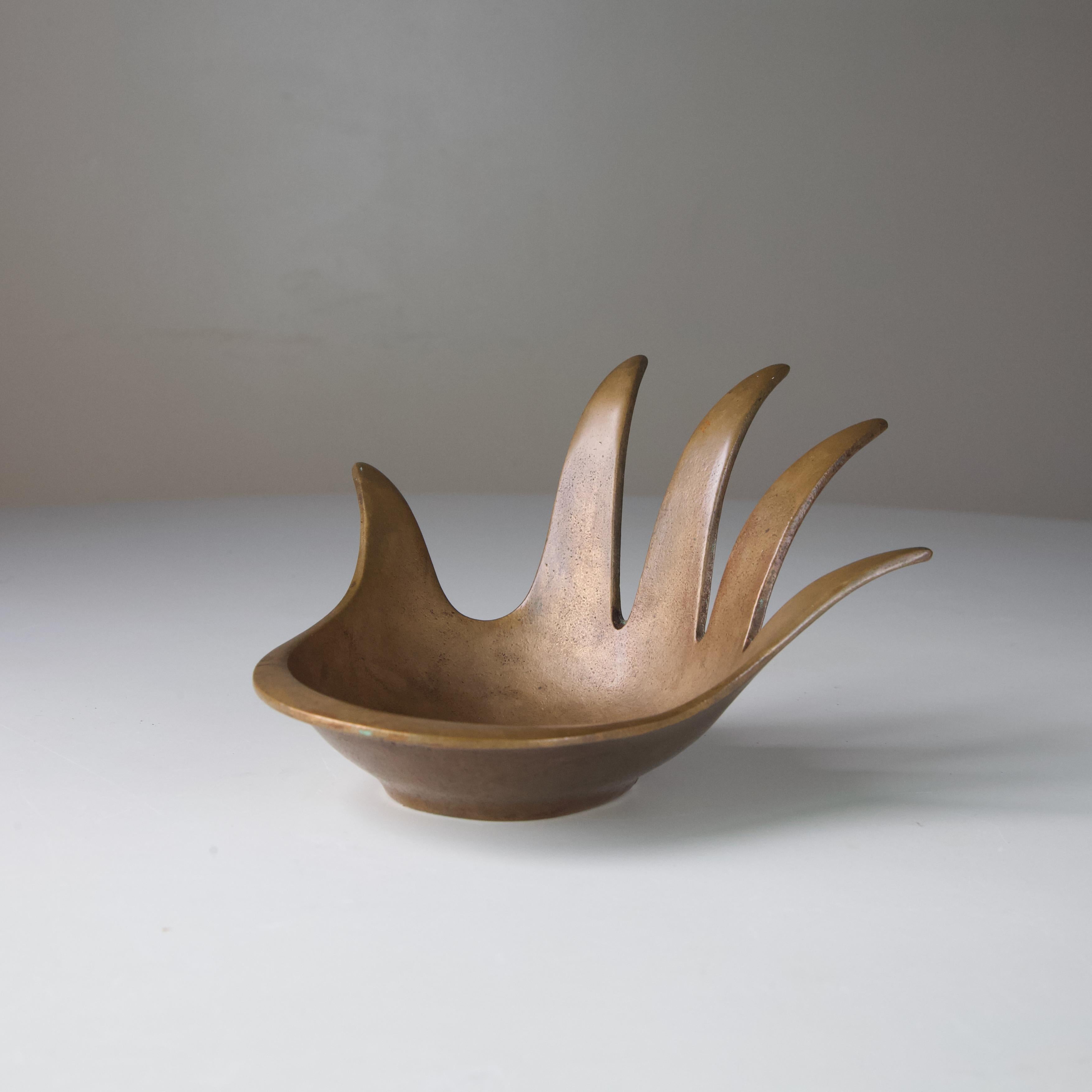 Mid-Century Modern Rare Large Walter Bosse Brass Hand Tray For Sale