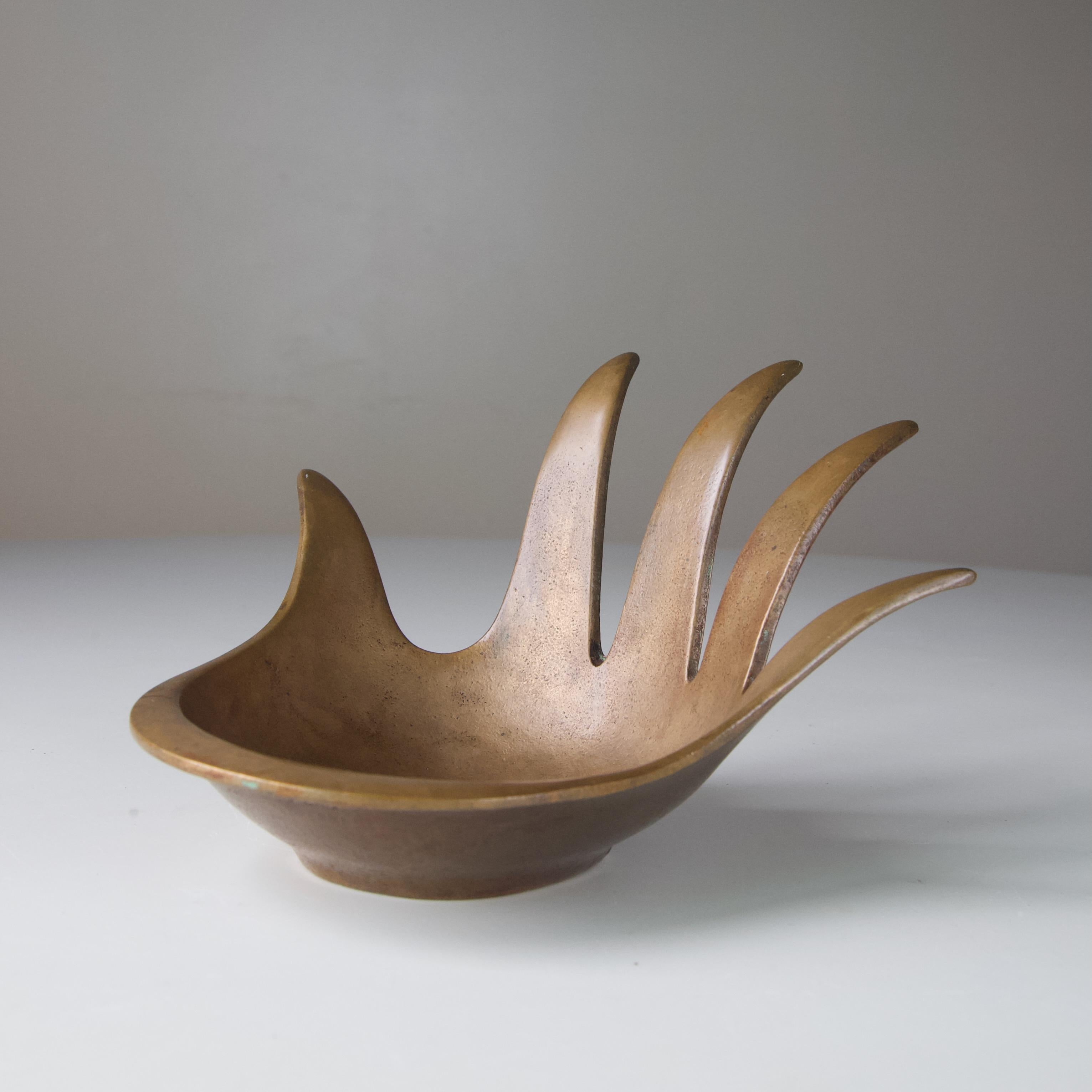 Austrian Rare Large Walter Bosse Brass Hand Tray For Sale