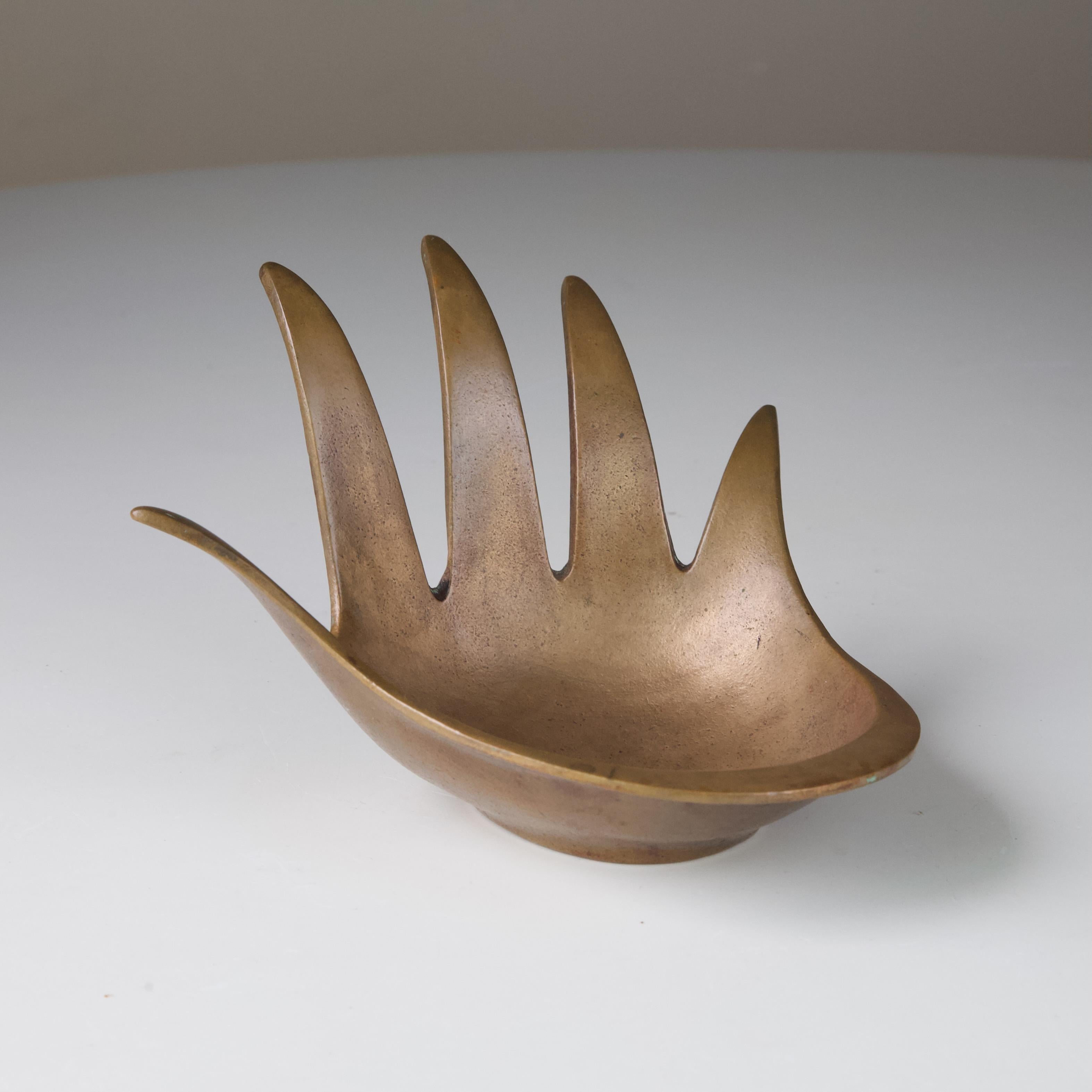 Rare Large Walter Bosse Brass Hand Tray In Good Condition For Sale In Santa Barbara, CA