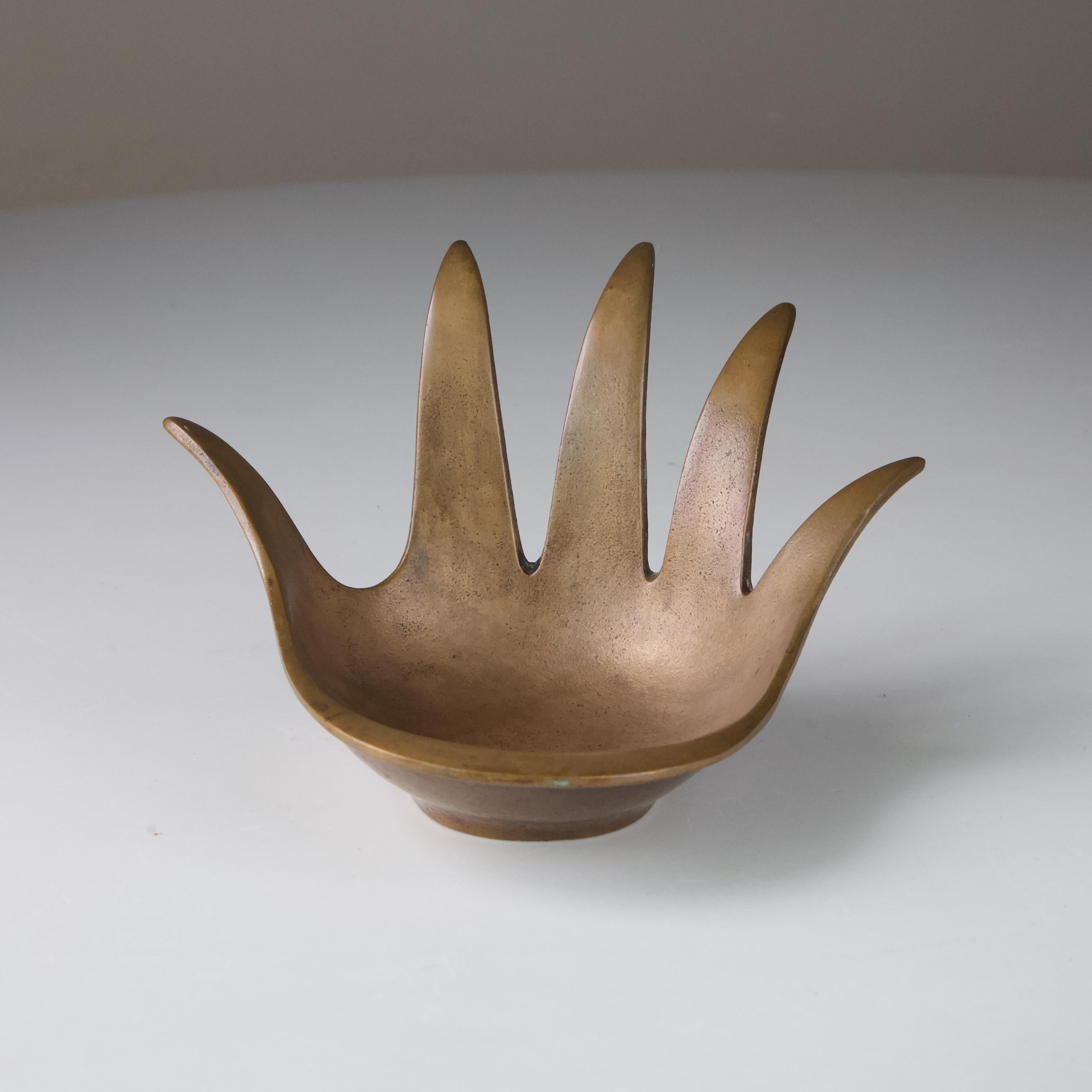 Mid-20th Century Rare Large Walter Bosse Brass Hand Tray For Sale