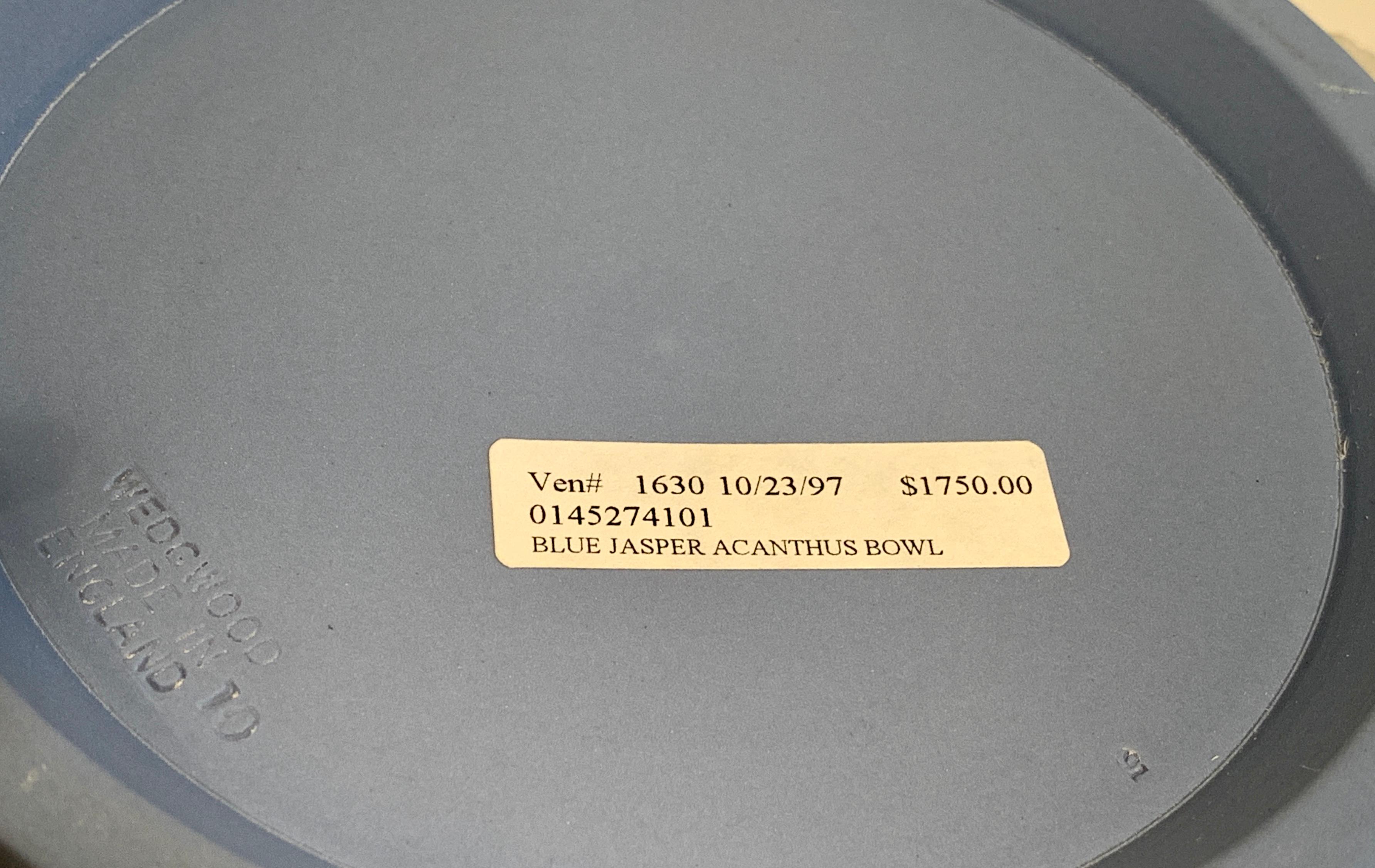 Pottery Rare Large Wedgwood Jasperware Blue Acanthus Bowl