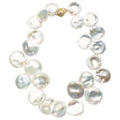 Susan Lister Locke 18" White Keshi Pearls with 18kt Gold & 0.14ct Diamond Clasp
