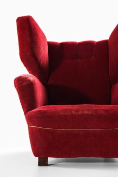 Seltener großer Ohrensessel aus Stoff und Eiche, 1930er Jahre