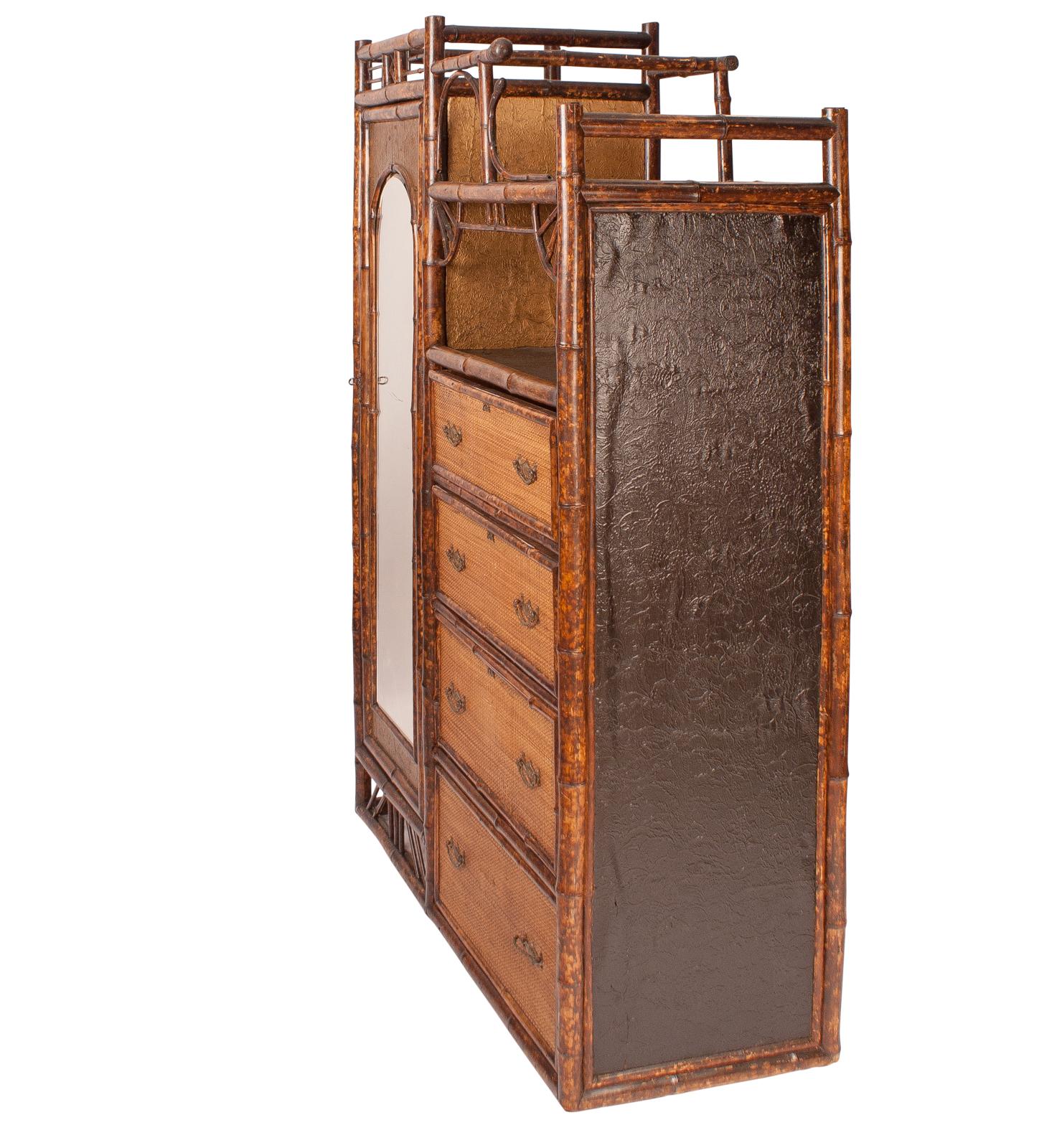 Rare Larger Bamboo and Wicker Dressing Cabinet, England, circa 1880 5