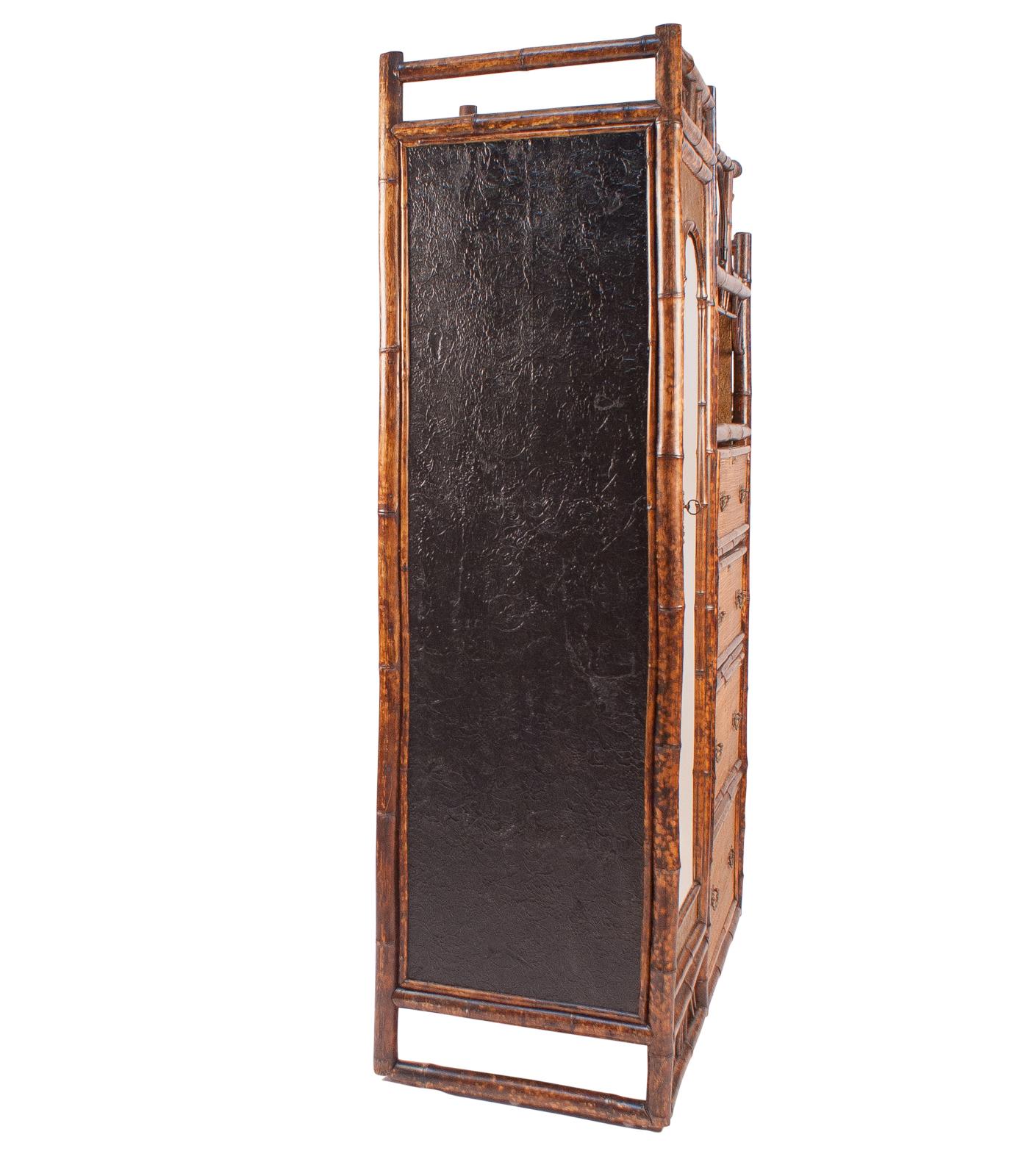 British Rare Larger Bamboo and Wicker Dressing Cabinet, England, circa 1880