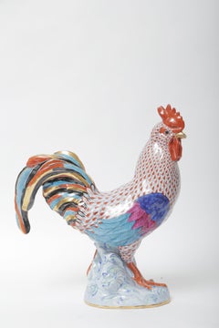 Rare Largest Sized Herend Rooster Figurine. Cobalt Porcelain Hand Painted