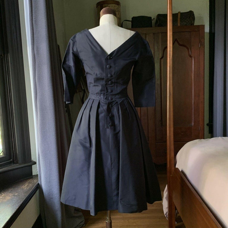 Rare LARRY ALDRICH COUTURE 1950s Silk Taffeta Bow and Button Cocktail