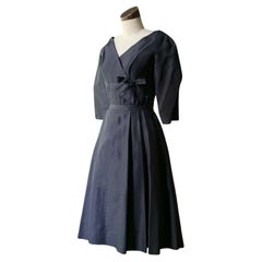 Rare LARRY ALDRICH COUTURE 1950s Silk Taffeta Bow & Button Cocktail Dress 