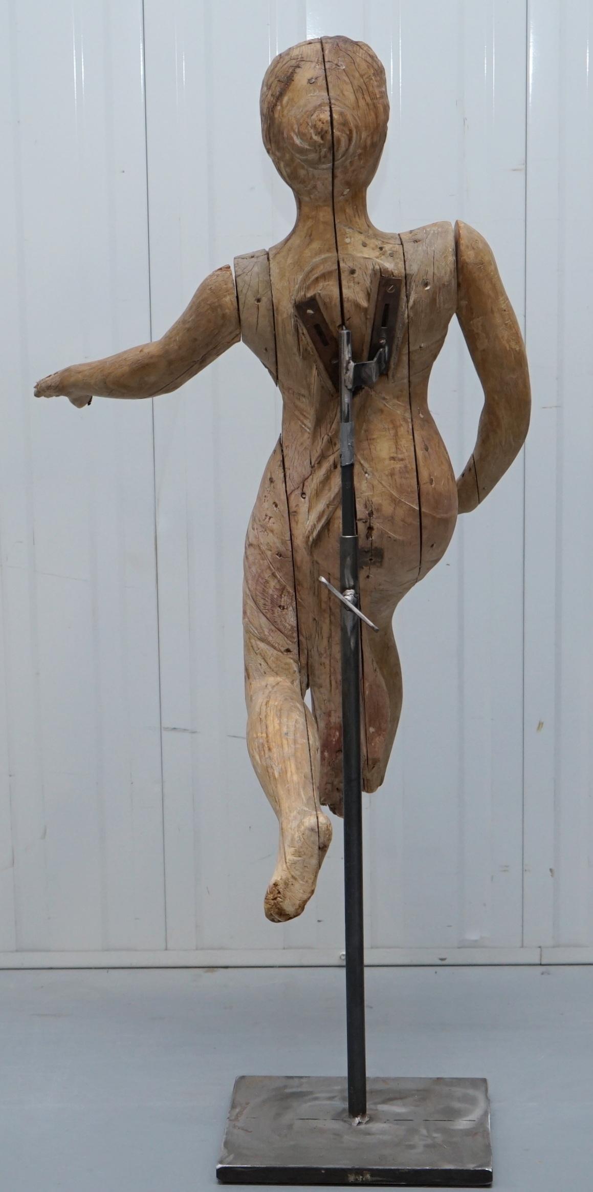 Rare Late 18th Century French Hand-Carved Angel Wood Statue Articulated Arms For Sale 11