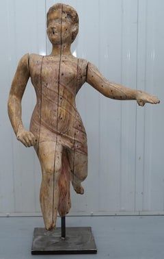 Rare Late 18th Century French Hand-Carved Angel Wood Statue Articulated Arms