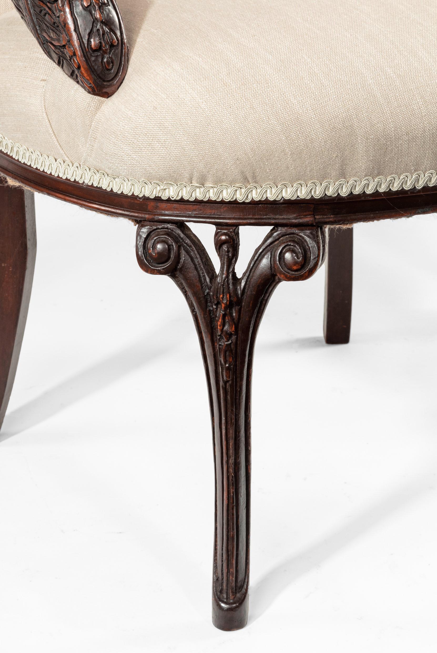 Linen Rare Late 18th Century Mahogany Open Armchair