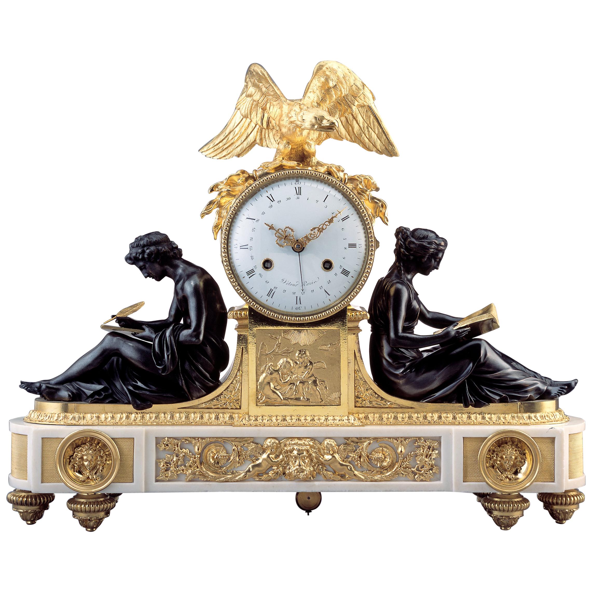 Seltene neoklassizistische Goldbronze-Kaminuhr im Louis-XVI-Stil des späten 18. Jahrhunderts