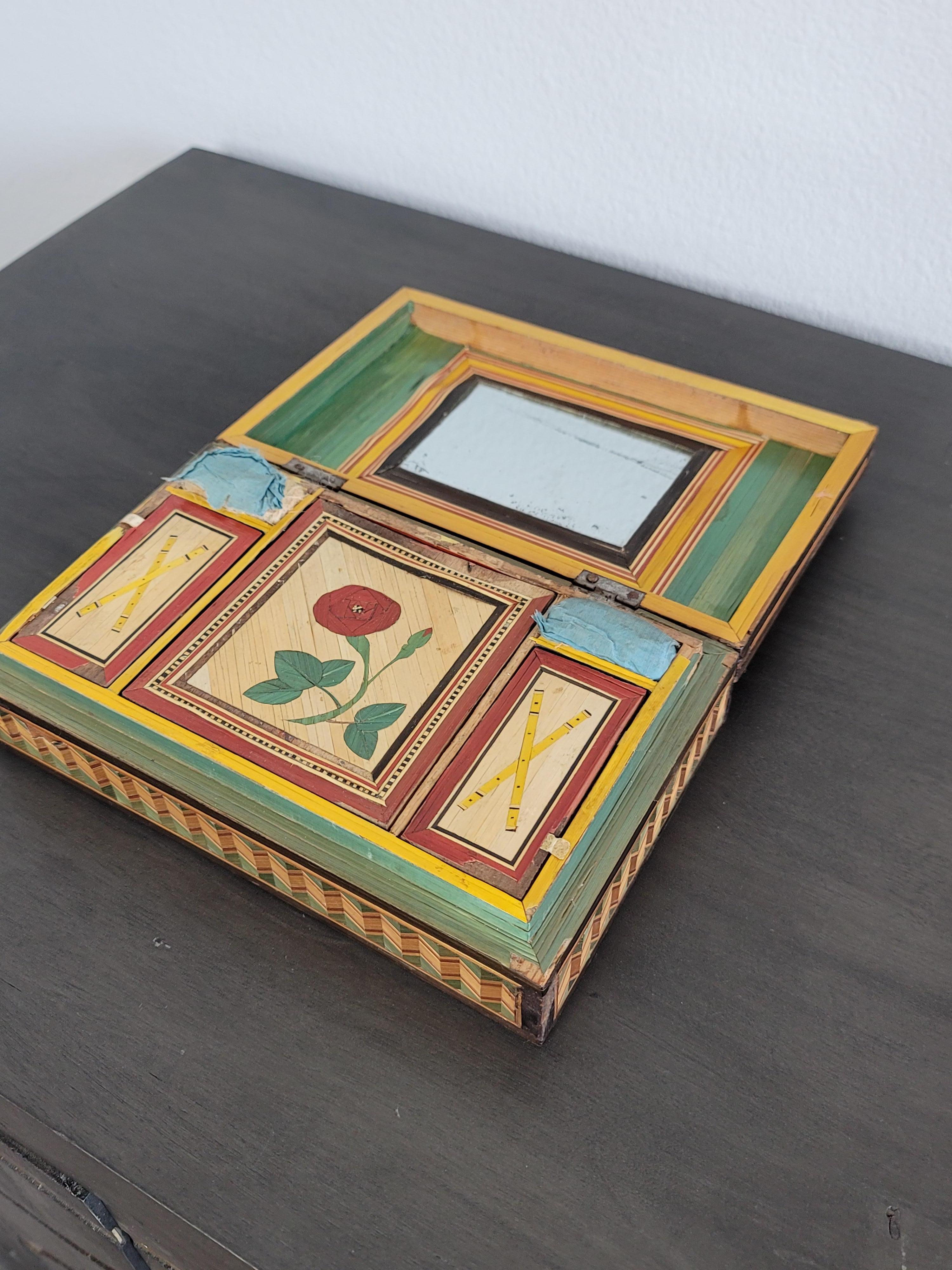 Rare Late 18th/Early 19th Century French Colored Straw Marquetry Sewing Box In Fair Condition For Sale In Forney, TX