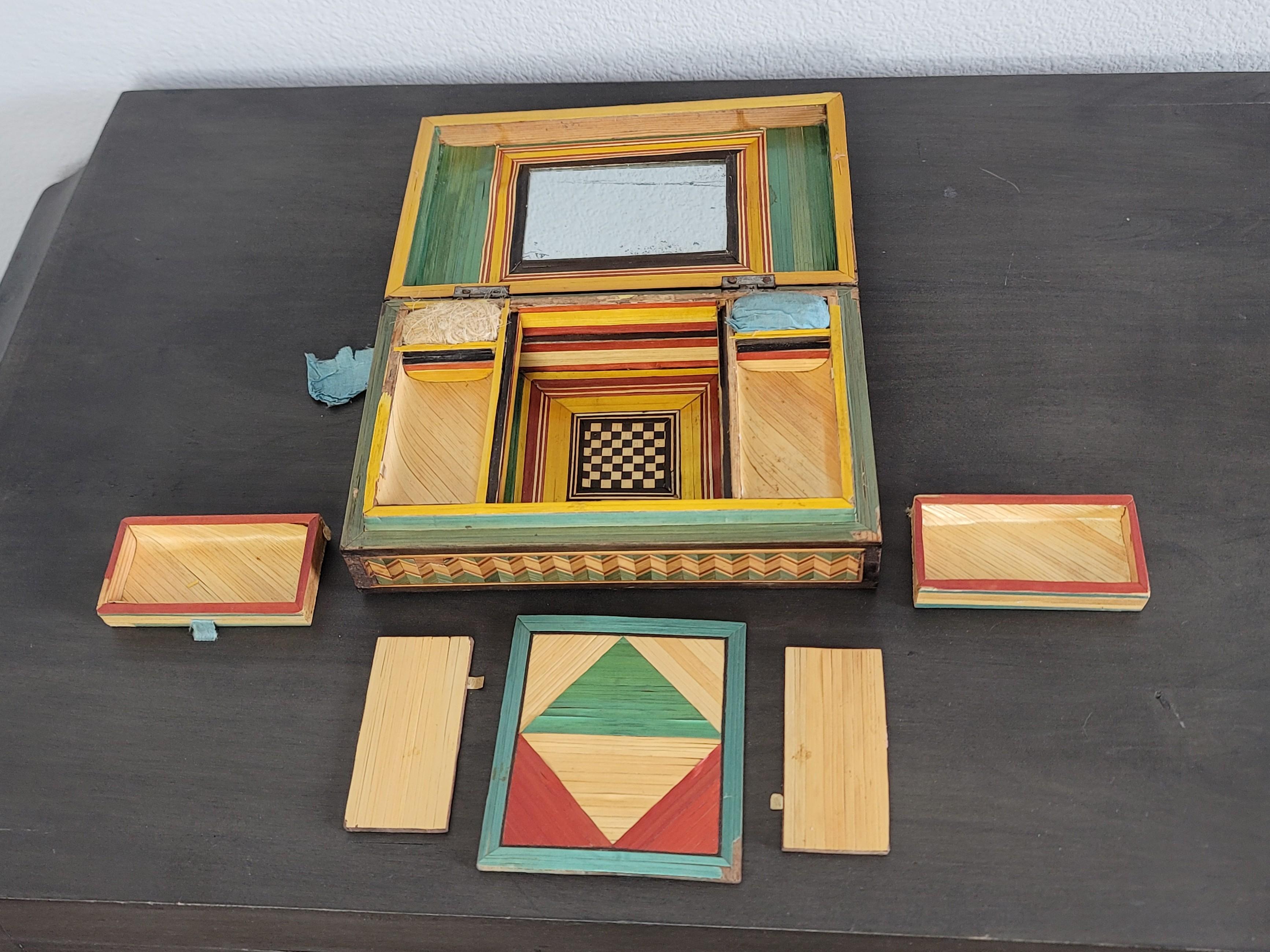 Rare Late 18th/Early 19th Century French Colored Straw Marquetry Sewing Box For Sale 2