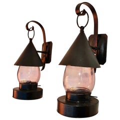Antique Rare Late 19th Century Outdoor Sconces with Amethyst Glass