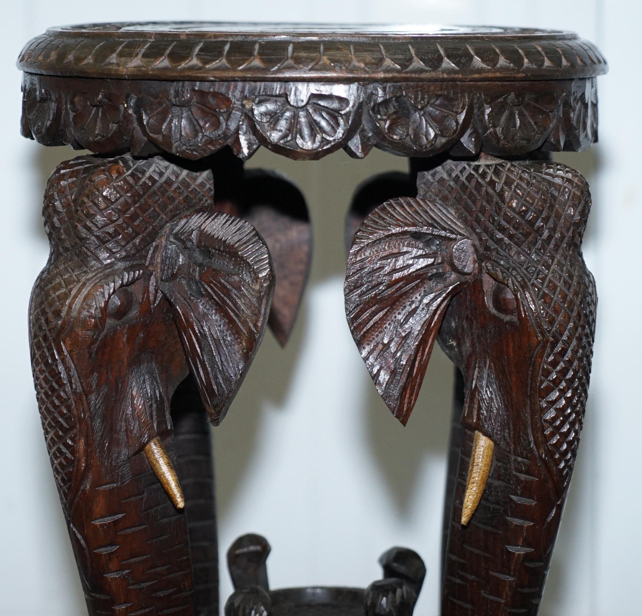 Rare Late 19th Century Anglo Indian Hand Carved Elephant Side Table Unique Model 5