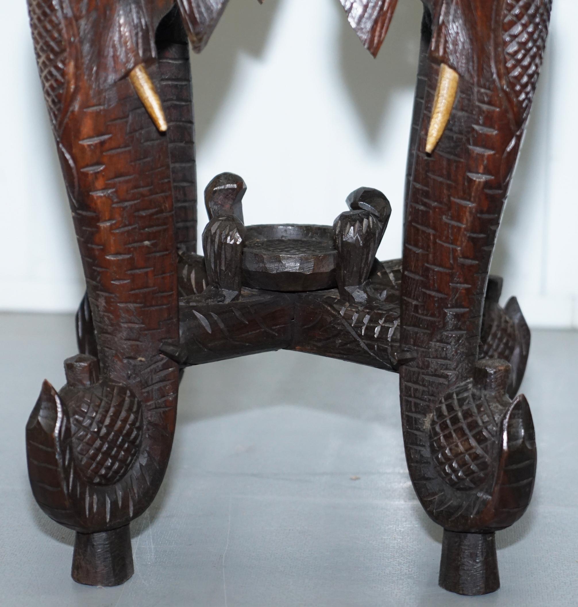 Rare Late 19th Century Anglo Indian Hand Carved Elephant Side Table Unique Model 6