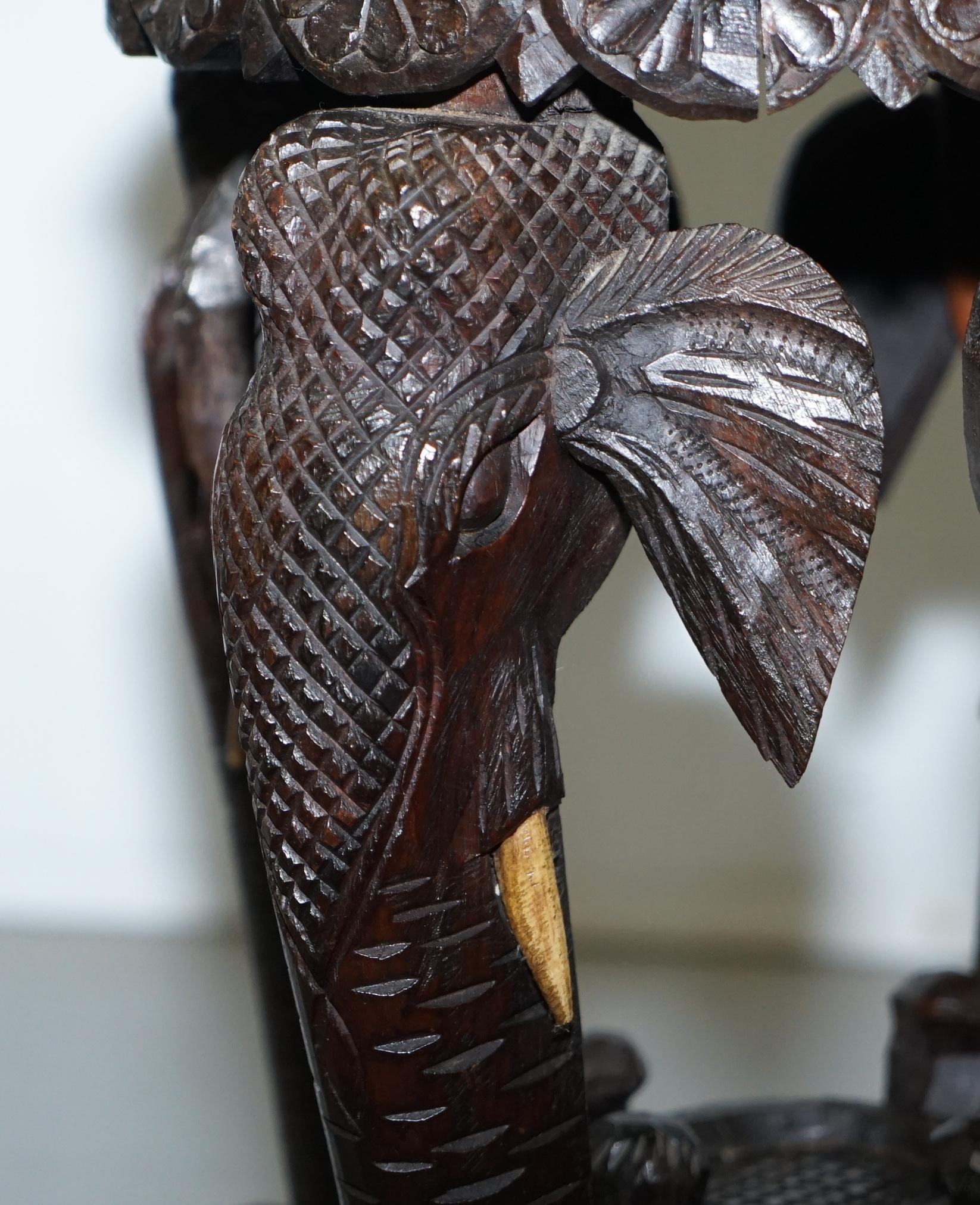 Rare Late 19th Century Anglo Indian Hand Carved Elephant Side Table Unique Model 10