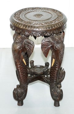 Rare Late 19th Century Anglo Indian Hand Carved Elephant Side Table Unique Model