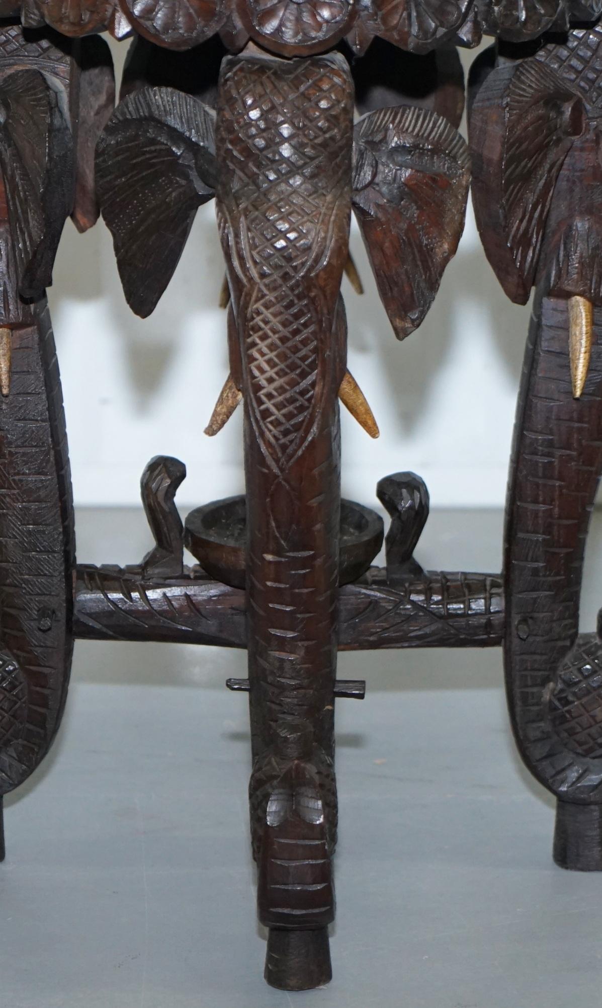 Hardwood Rare Late 19th Century Anglo Indian Hand Carved Elephant Side Table Unique Model