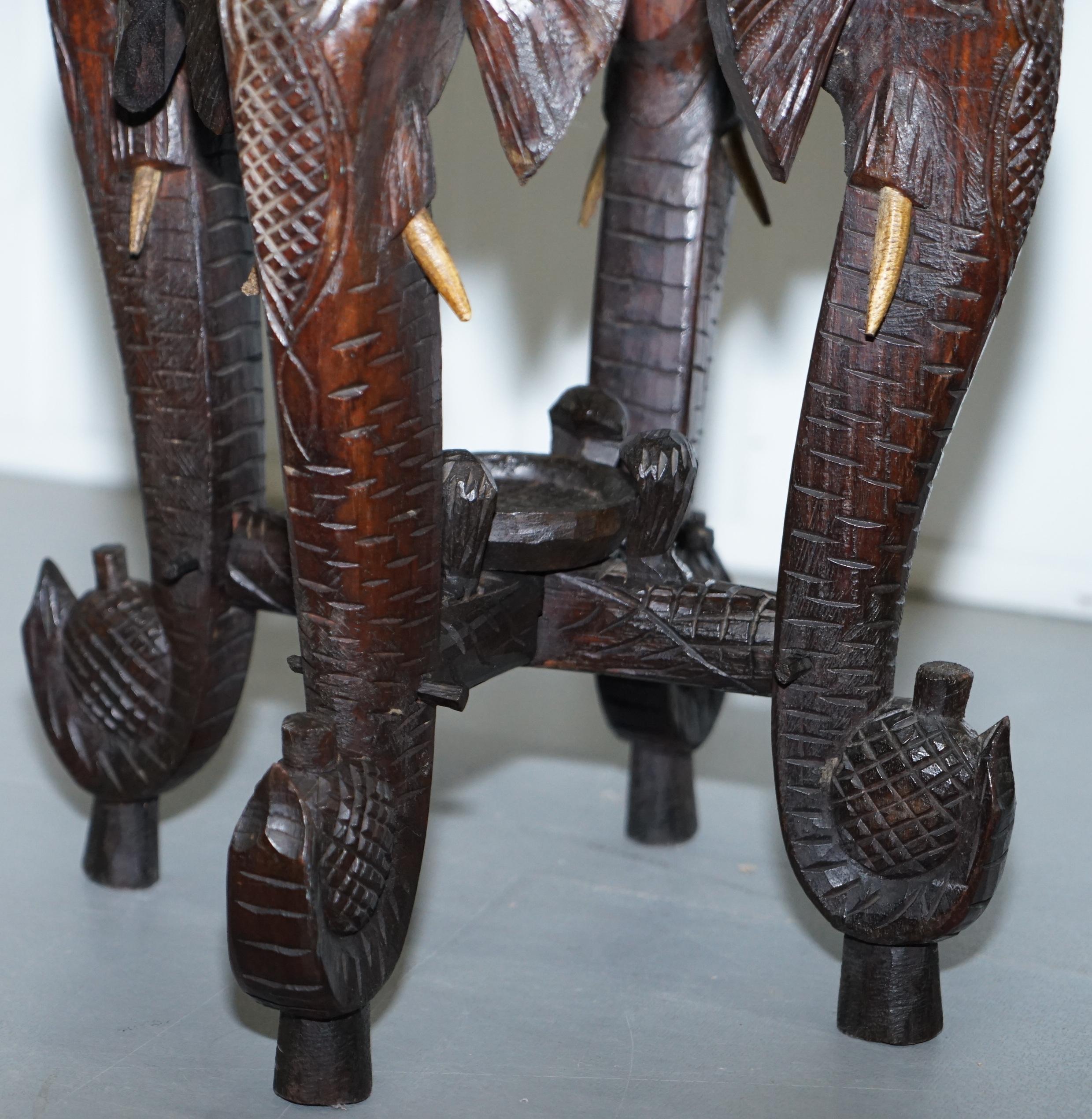 Rare Late 19th Century Anglo Indian Hand Carved Elephant Side Table Unique Model 3