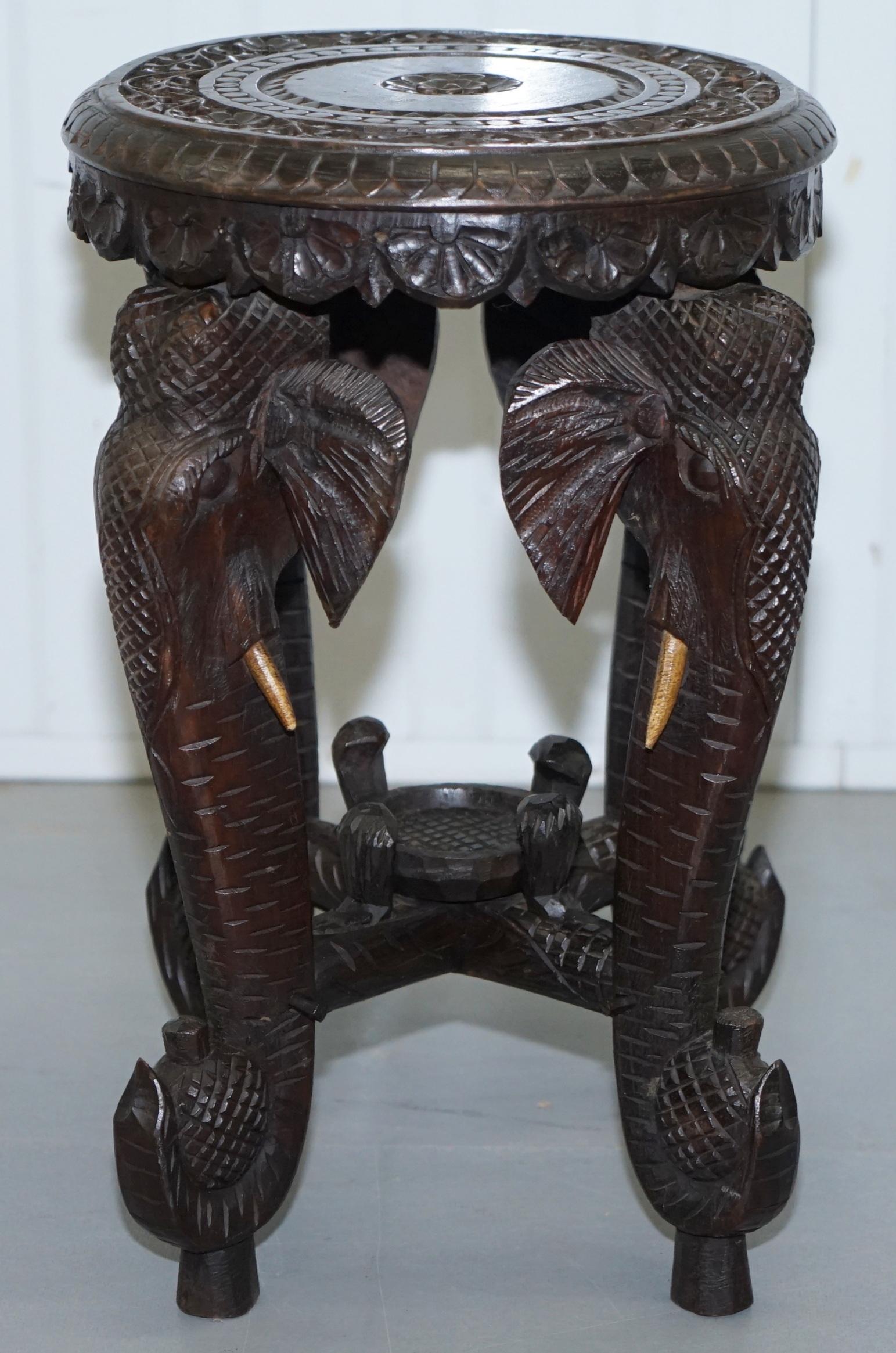 Rare Late 19th Century Anglo Indian Hand Carved Elephant Side Table Unique Model 4