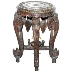 Rare Late 19th Century Anglo Indian Hand Carved Elephant Side Table Unique Model