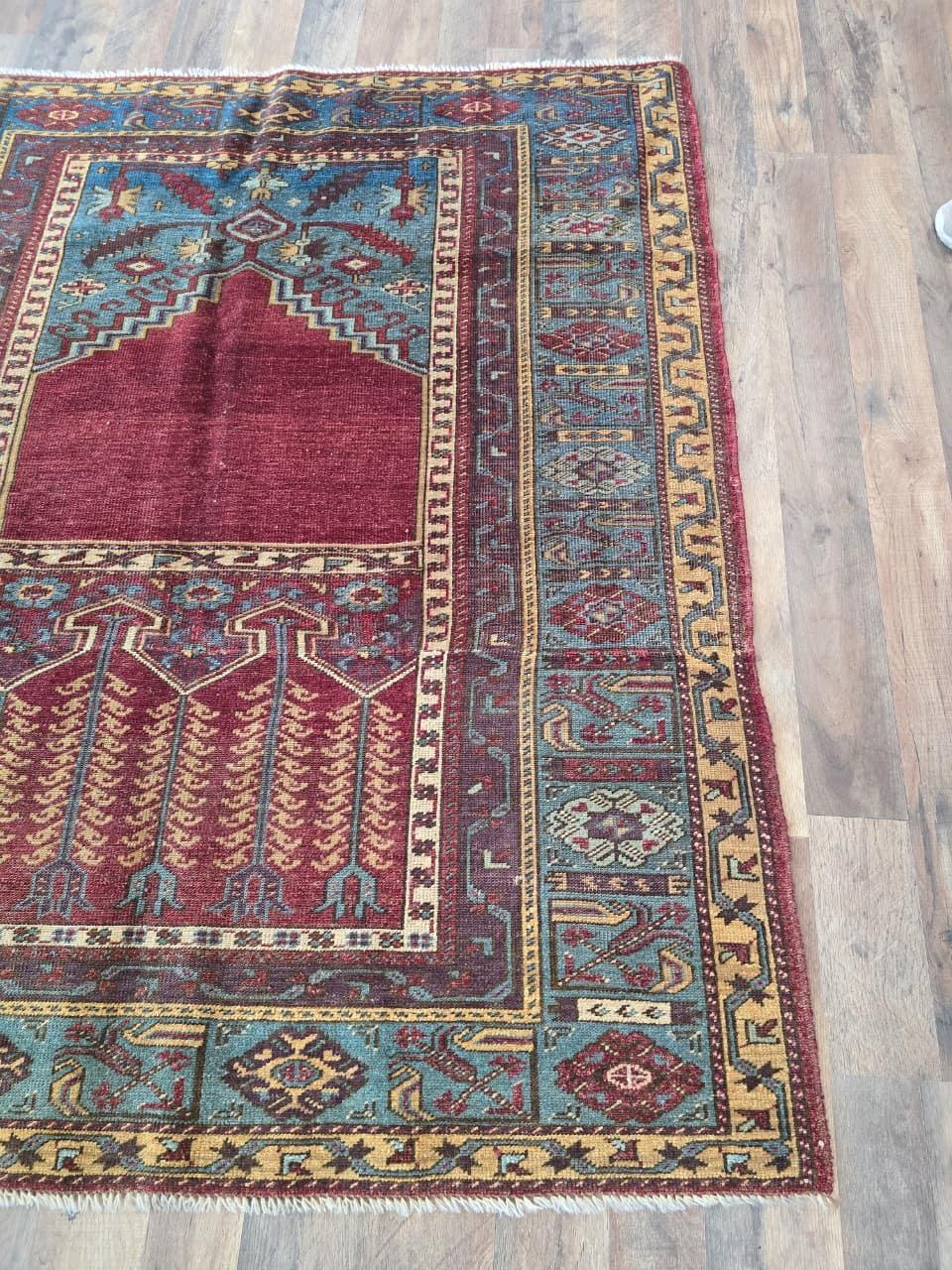 Tessuto a mano Raro tappeto Mihrab turco antico della fine del XIX secolo, circa anni 1870-1880 in vendita